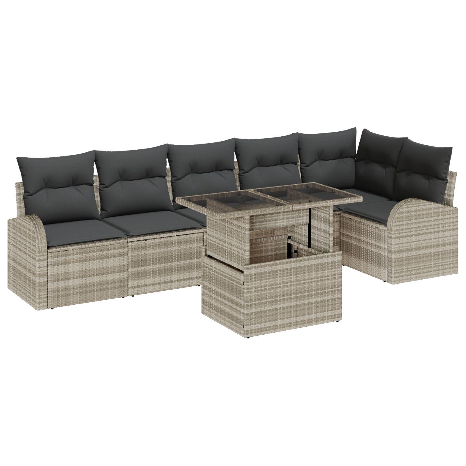 Havesofa Sæt 7 stk Lysegrå 100 x 55 x 73 cm Poly rattan