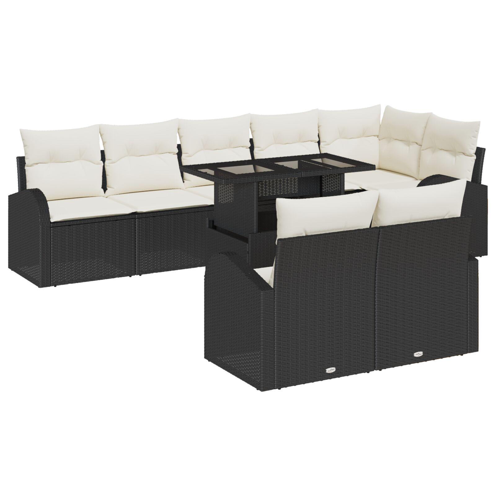 Havesofa Sæt med opbevaring 9 stk Sort Poly rattan