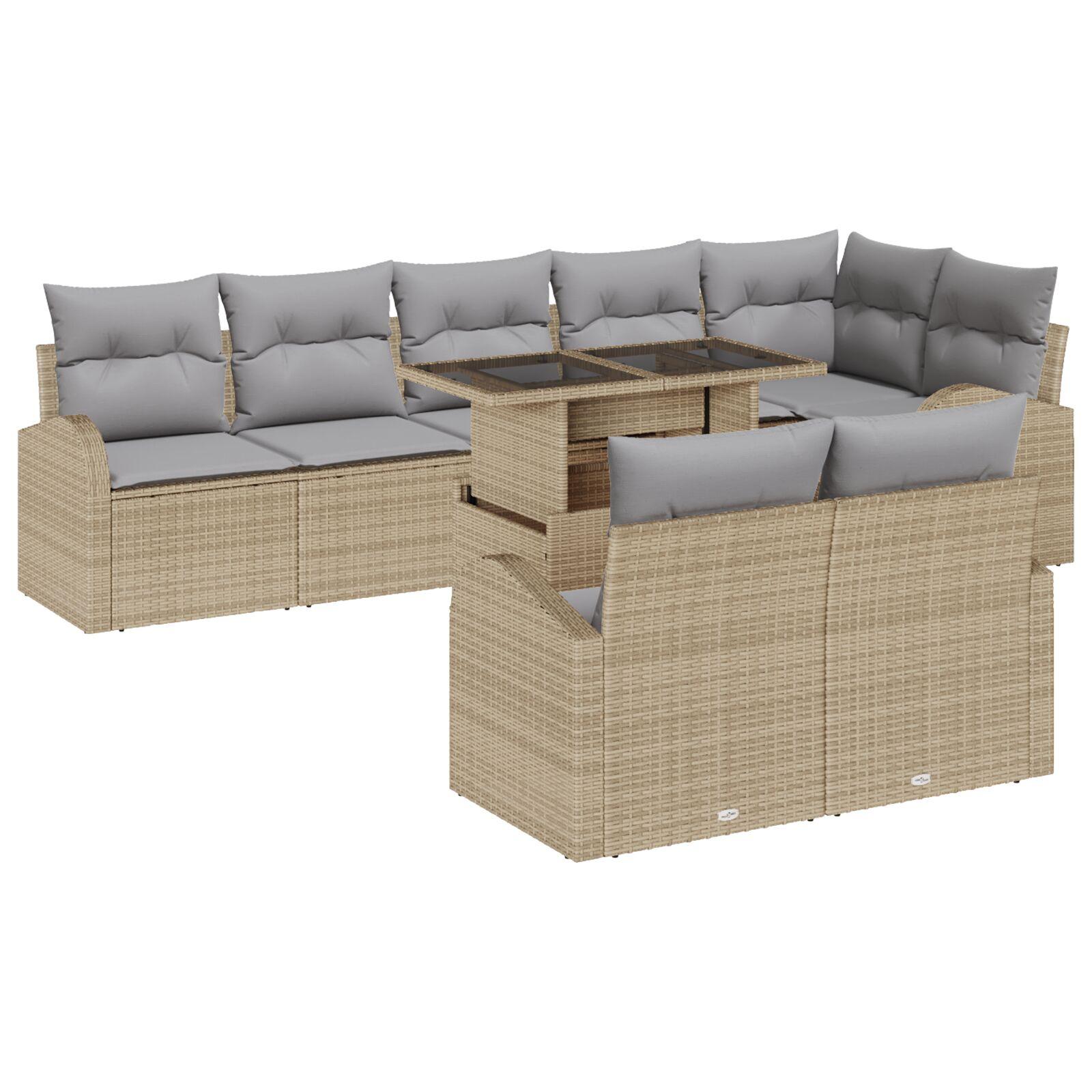 Havesofa Sæt Med Opbevaring 9 Dele Poly Rattan - beige og lysegrå