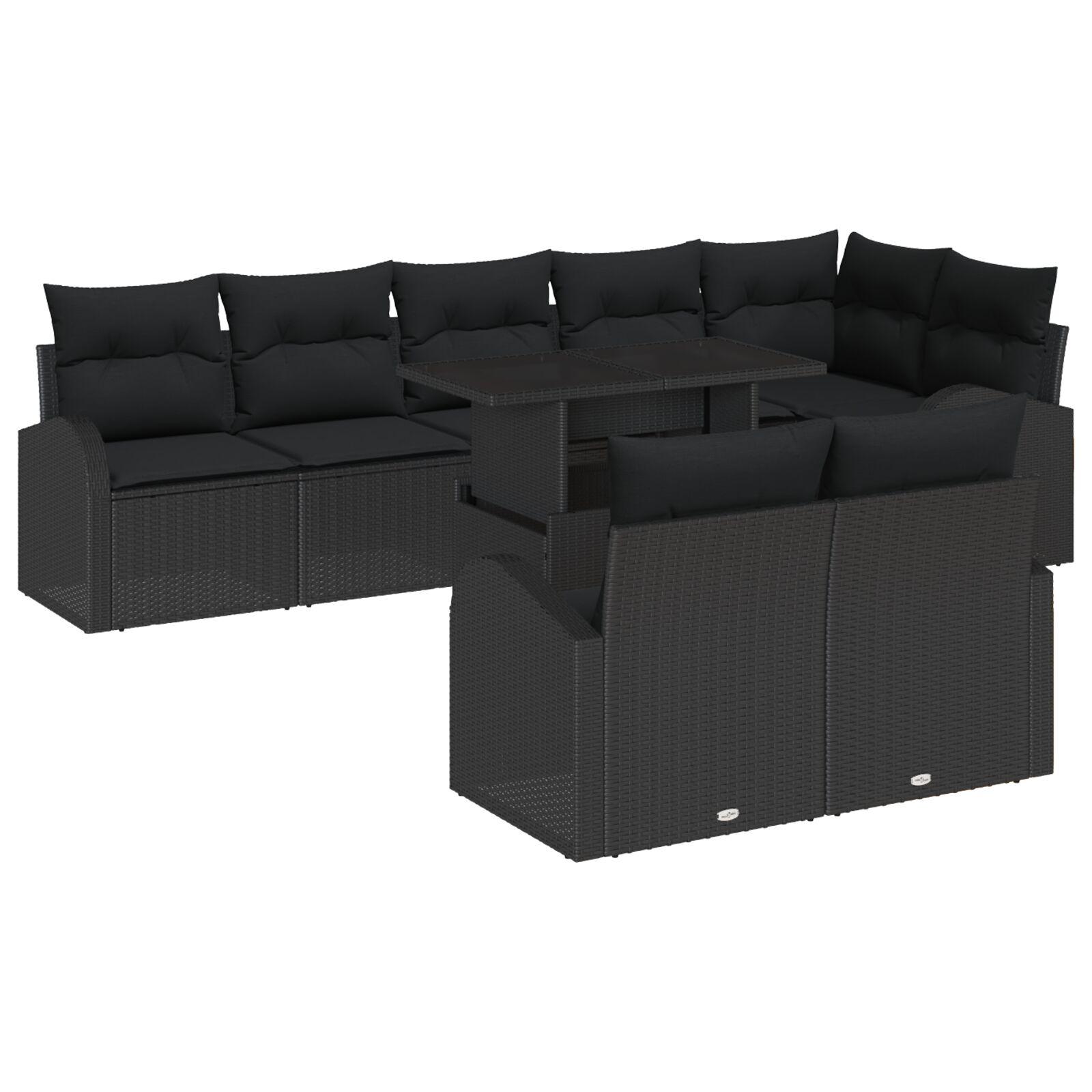 Havesofa Sæt med opbevaring 9 stk Sort Poly rattan