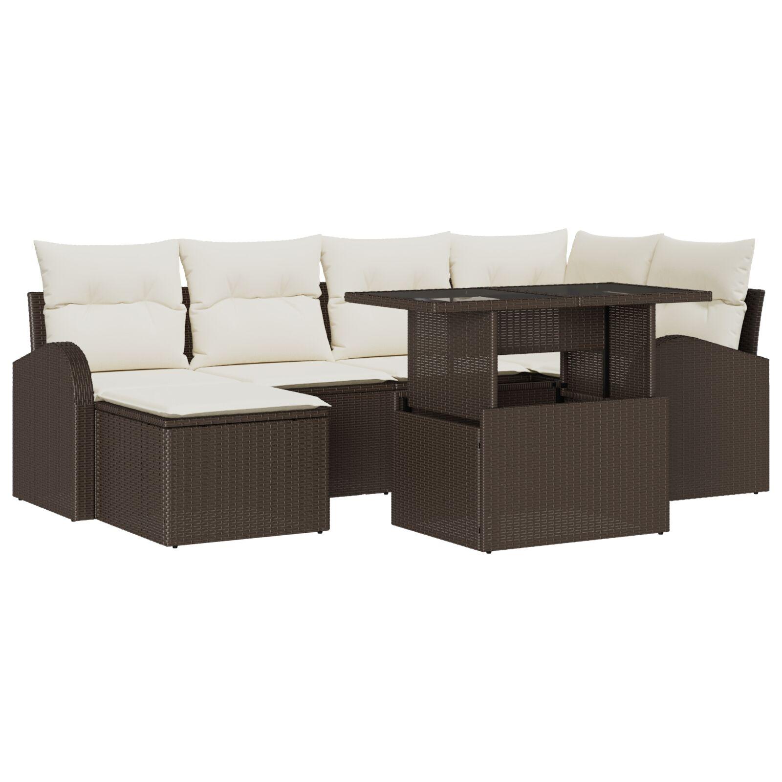 Havesofa Sæt med opbevaring 7 stk Brun Poly rattan
