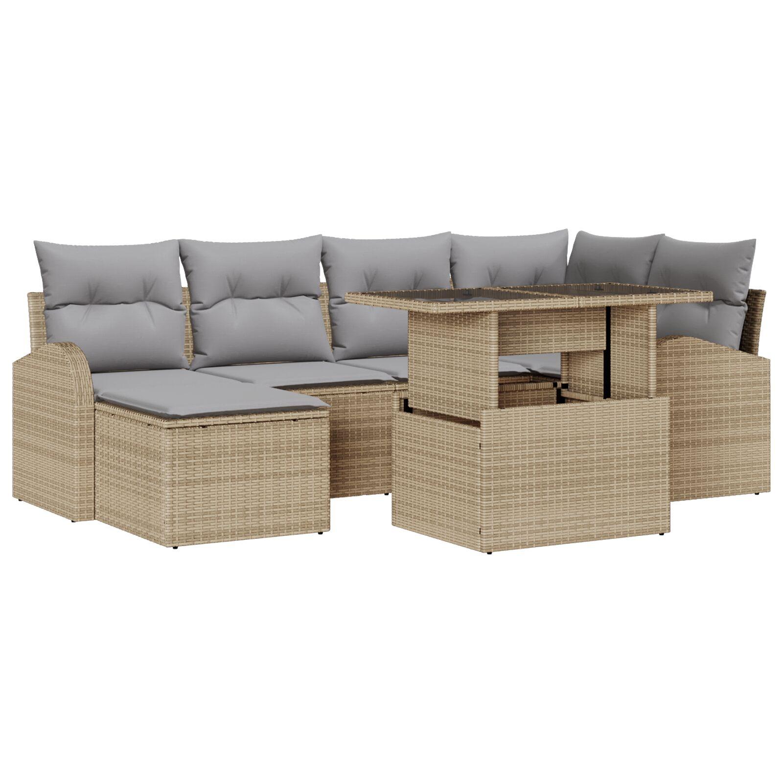 Havesofa Sæt med opbevaring 7 stk Beige Poly rattan