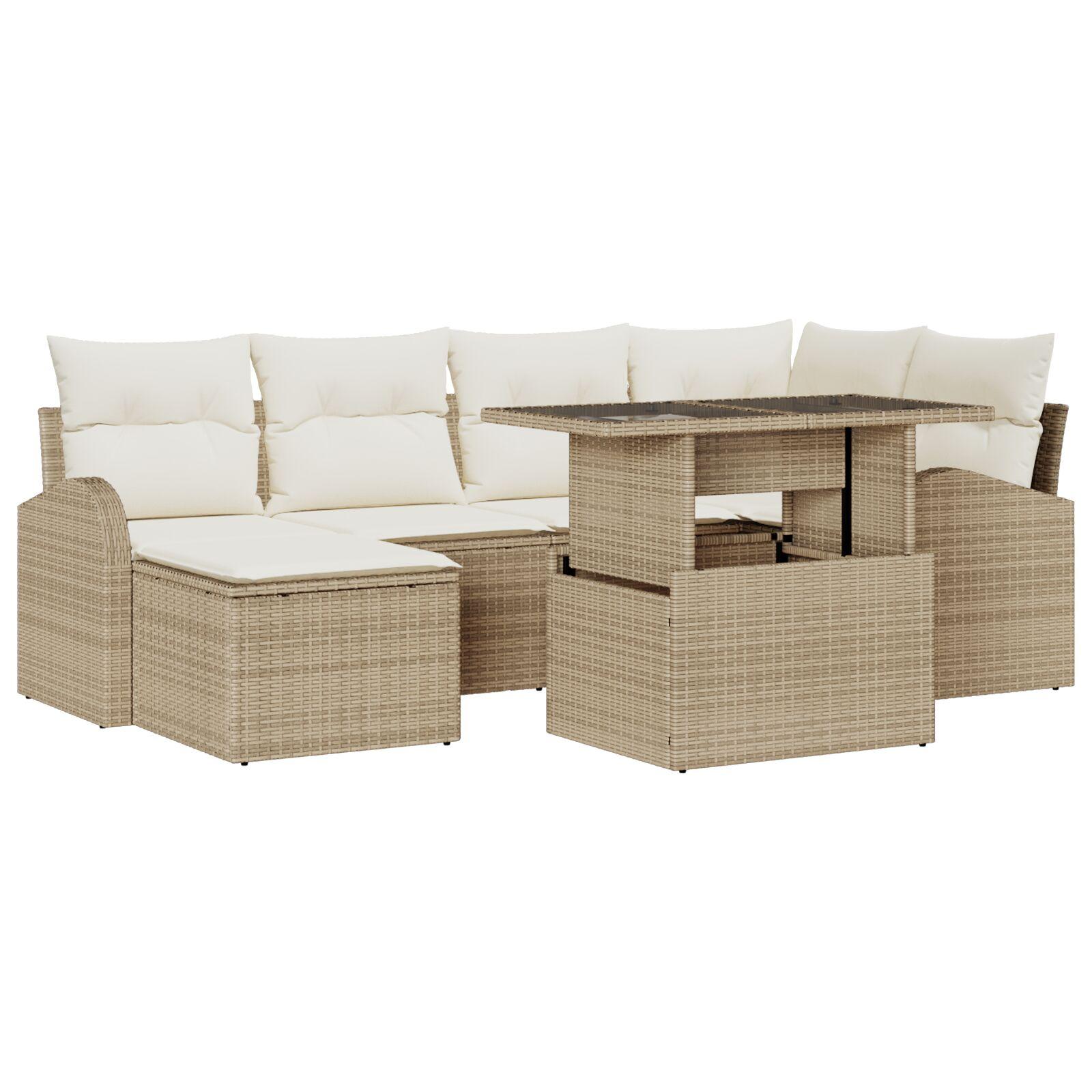 Havesofa Sæt med opbevaring 7 stk Beige Poly rattan