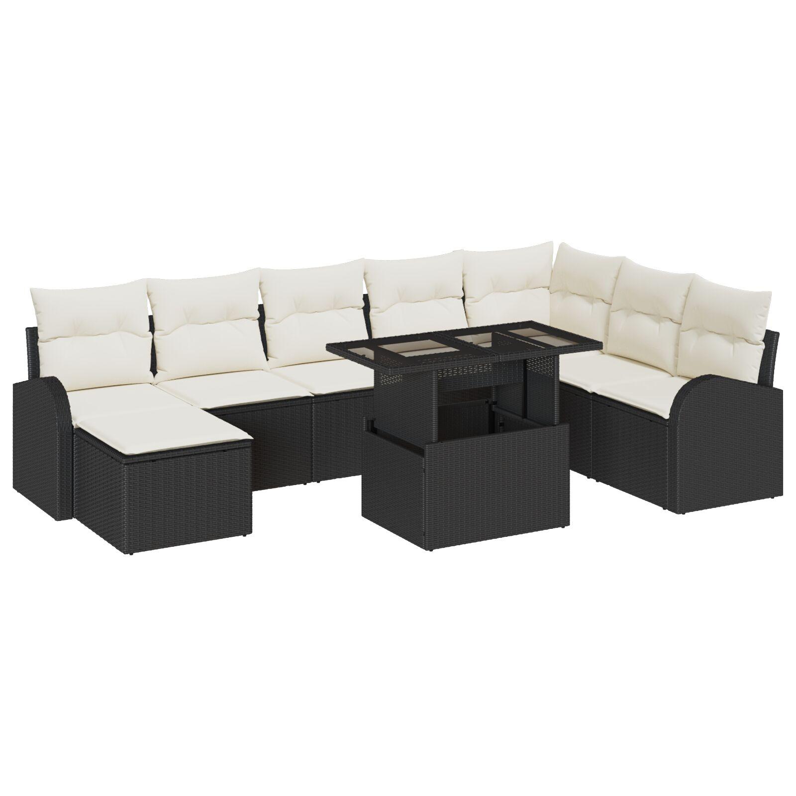 Havesofa Sæt med opbevaring 9 stk Sort Poly rattan