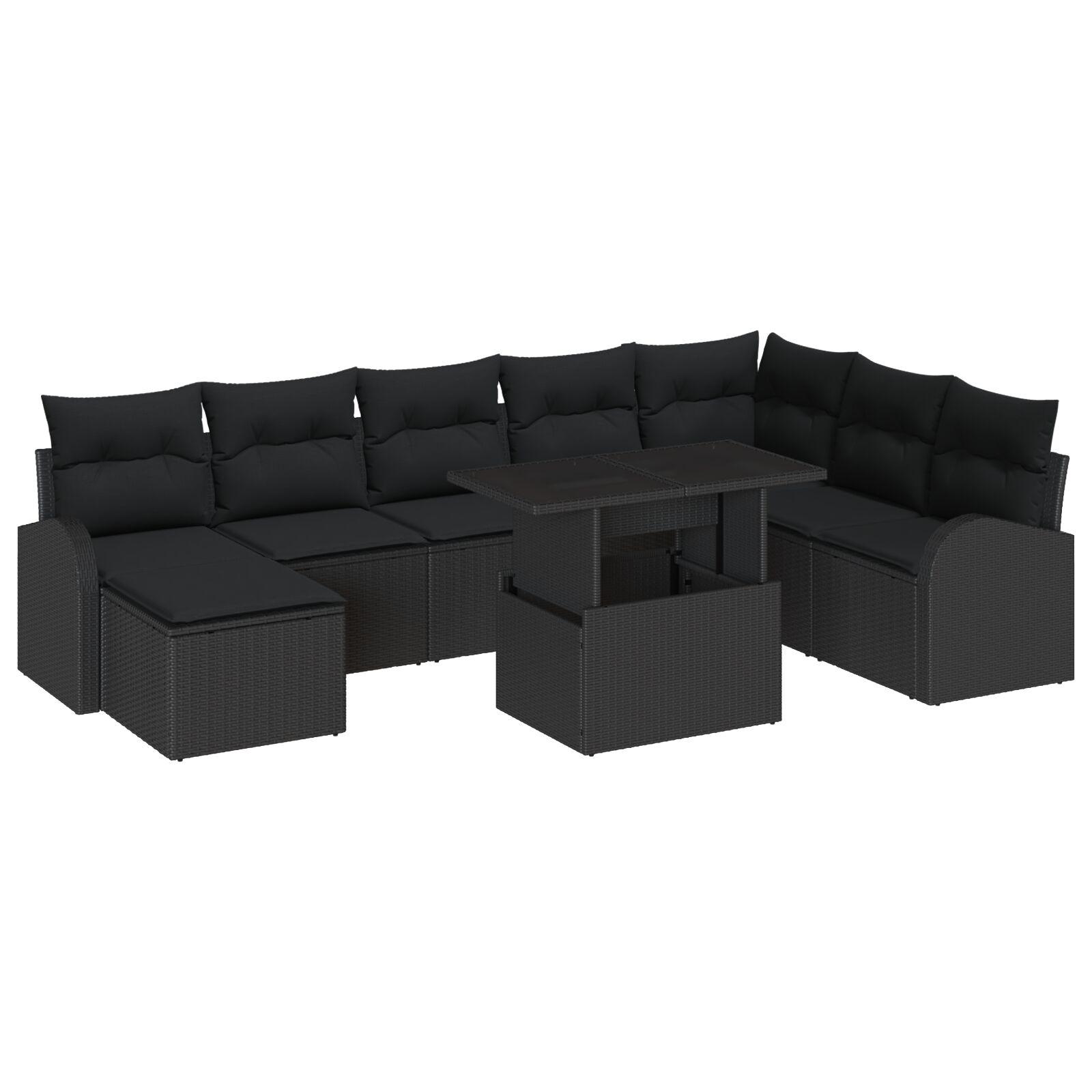 Havesofa Sæt med opbevaring 9 stk Sort Poly rattan