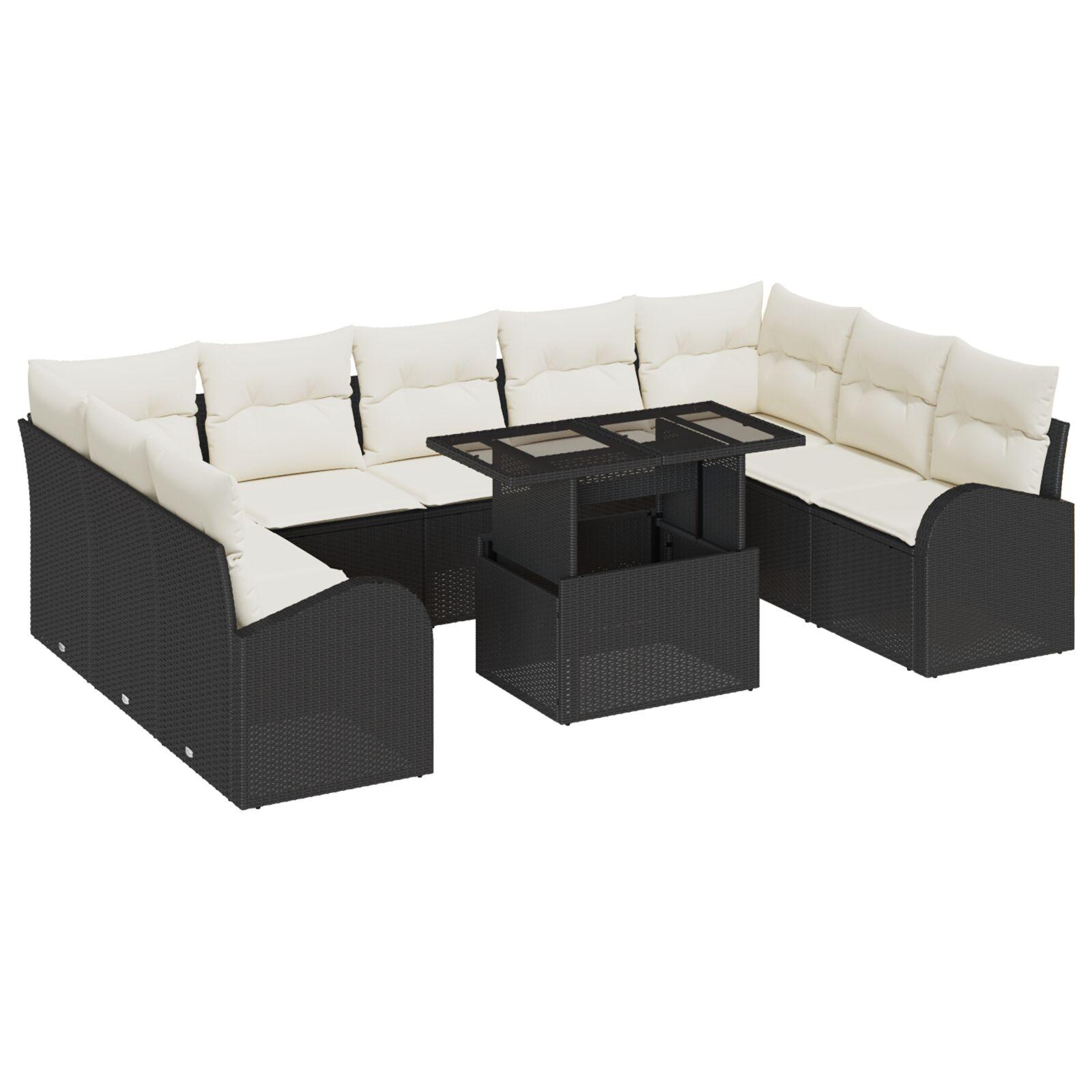 Havesofa Sæt med opbevaring 10 stk Sort Poly rattan
