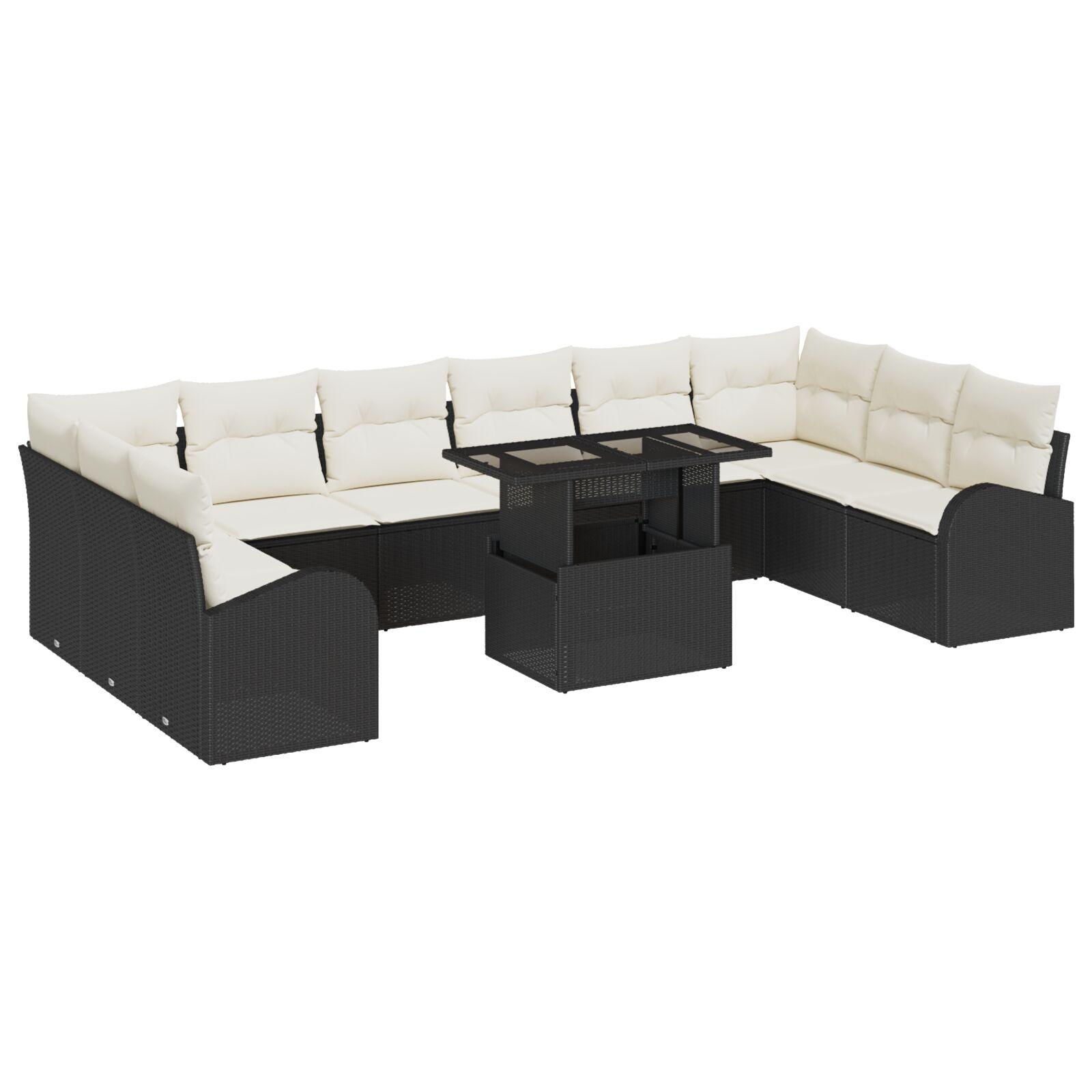 Havesofa Sæt med opbevaring 11 stk Sort Poly rattan