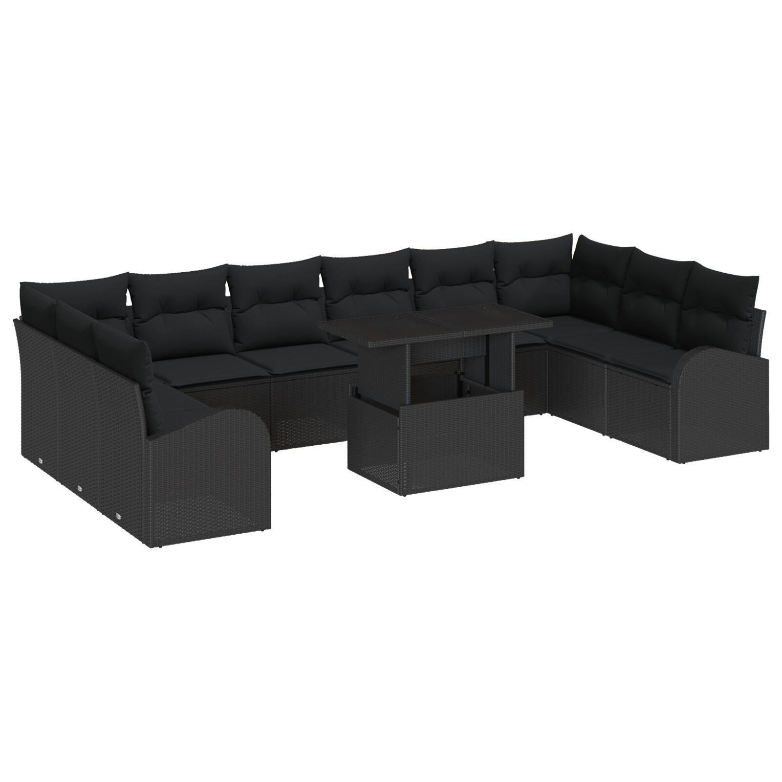 Havesofa Sæt med opbevaring 11 stk Sort Poly rattan