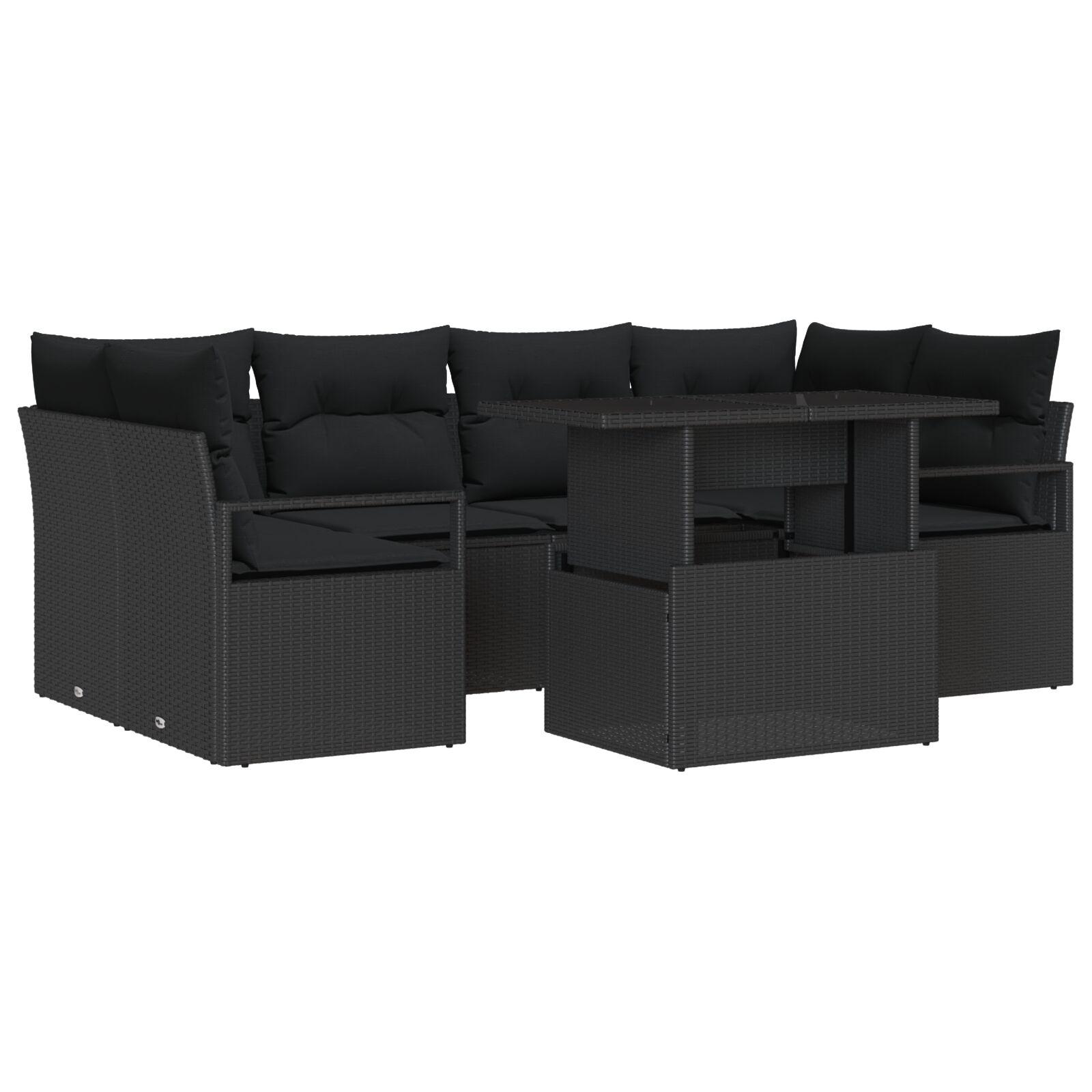 Havesofa Sæt med opbevaring 7 stk Sort Poly rattan