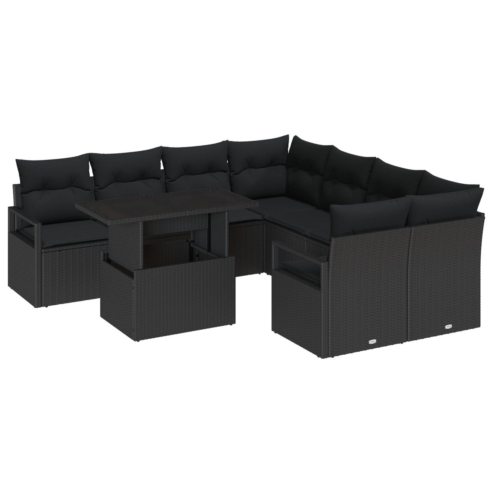 Havesofa Sæt Med Pude Med Opbevaring 9 Dele Poly Rattan - Sort