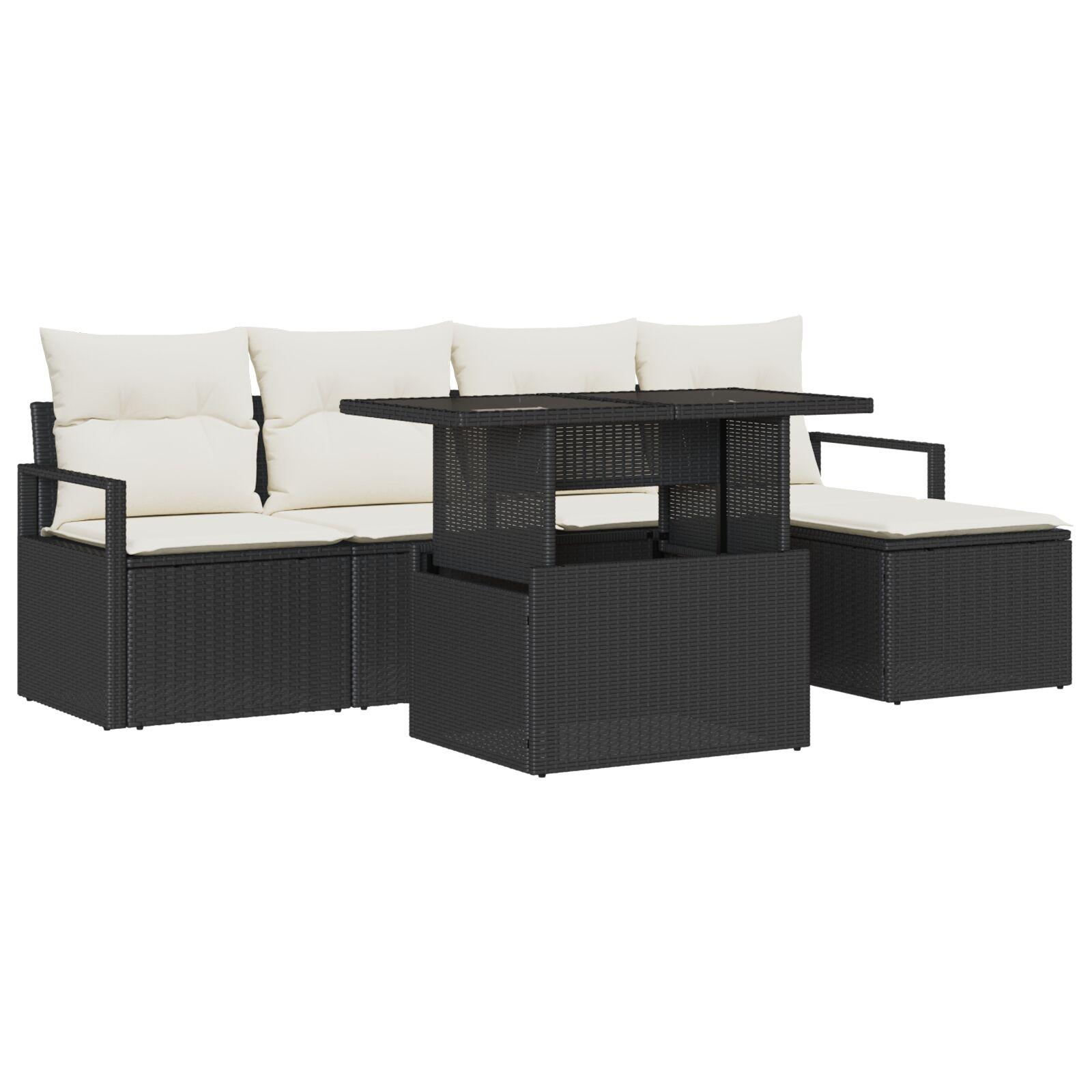 Havesofa Sæt med opbevaring 6 stk Sort Poly rattan