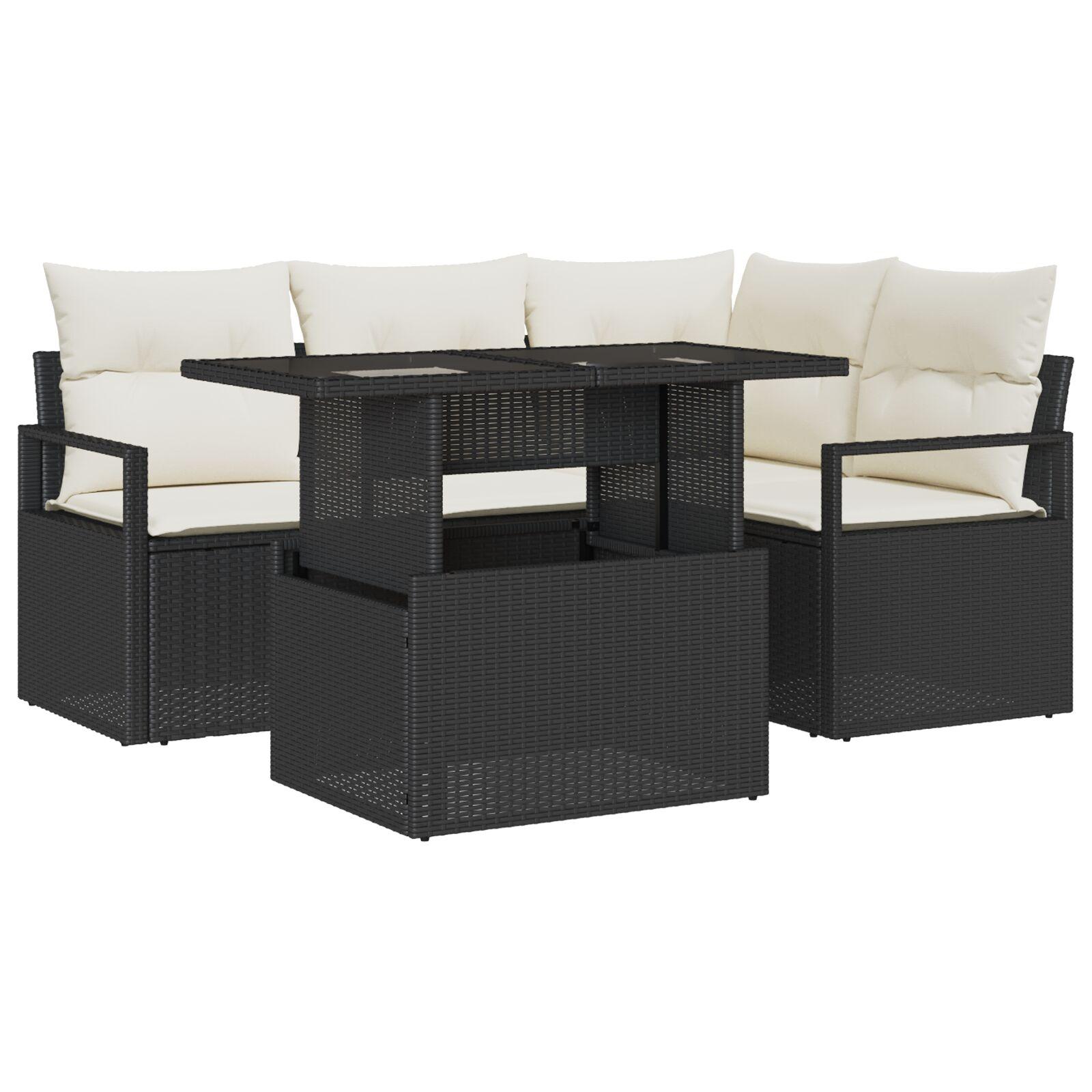 Havesofa Sæt med opbevaring 5 stk Sort Poly rattan