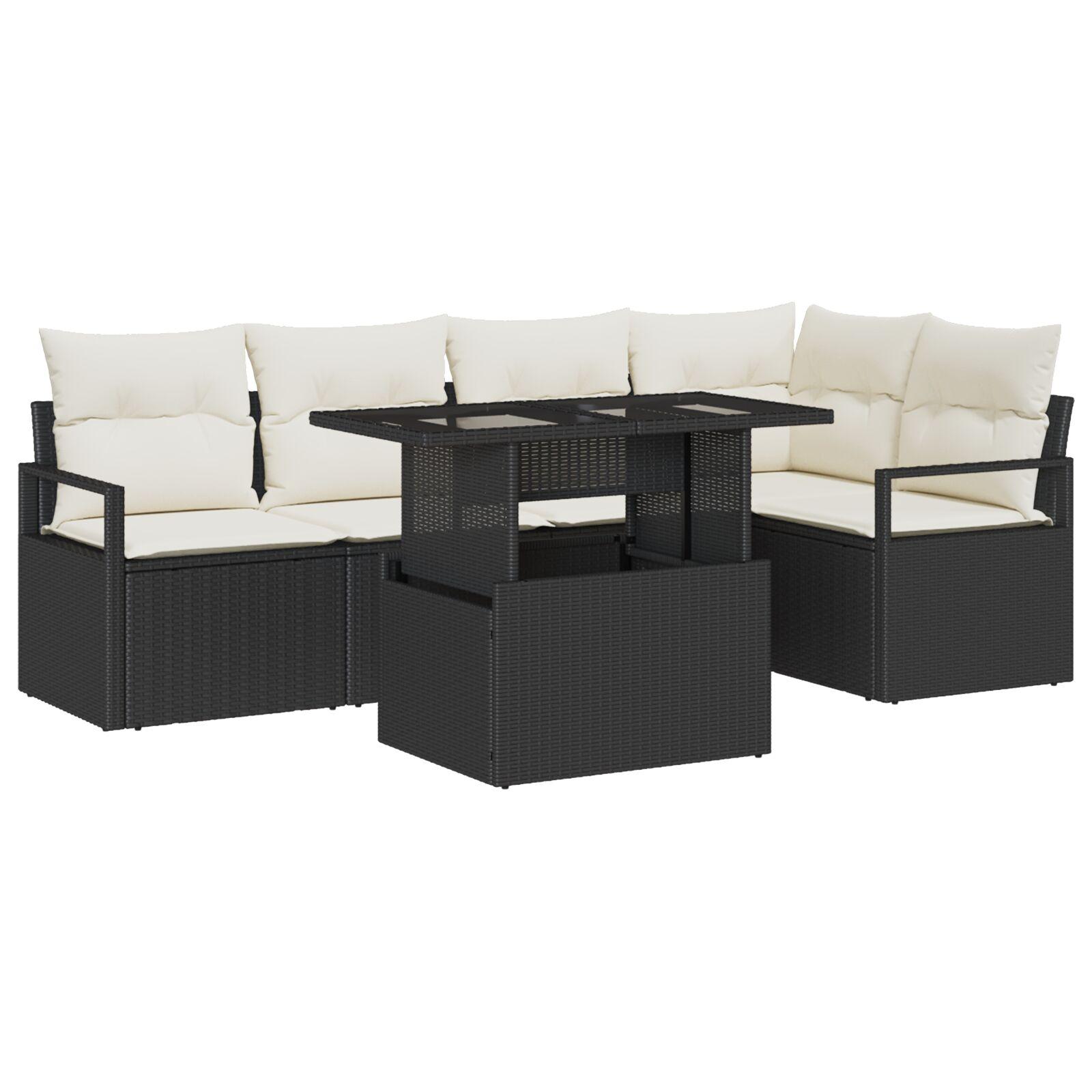 Havesofa Sæt med opbevaring 6 stk Sort Poly rattan