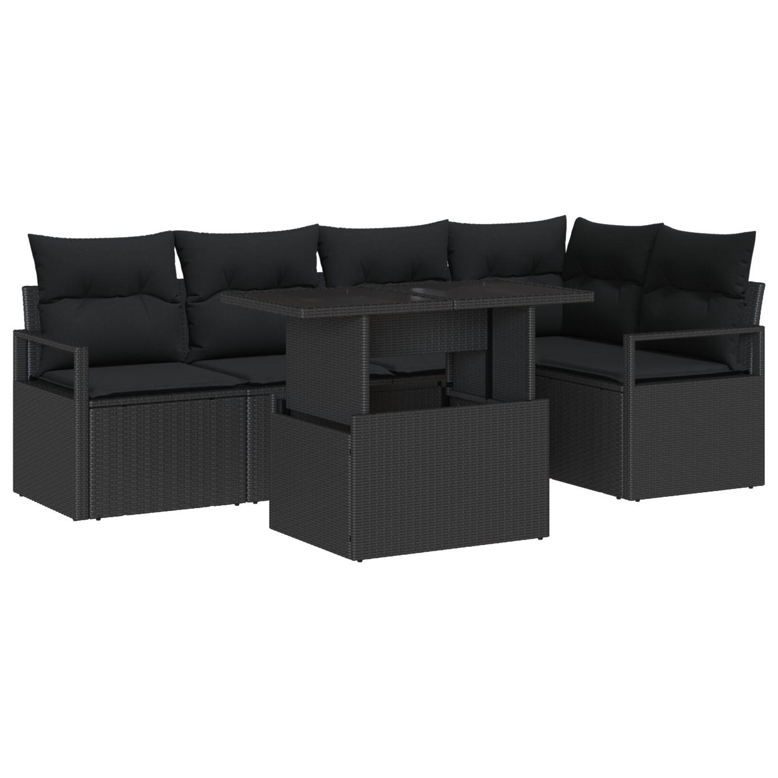 Havesofa Sæt med opbevaring 6 stk Sort Poly rattan