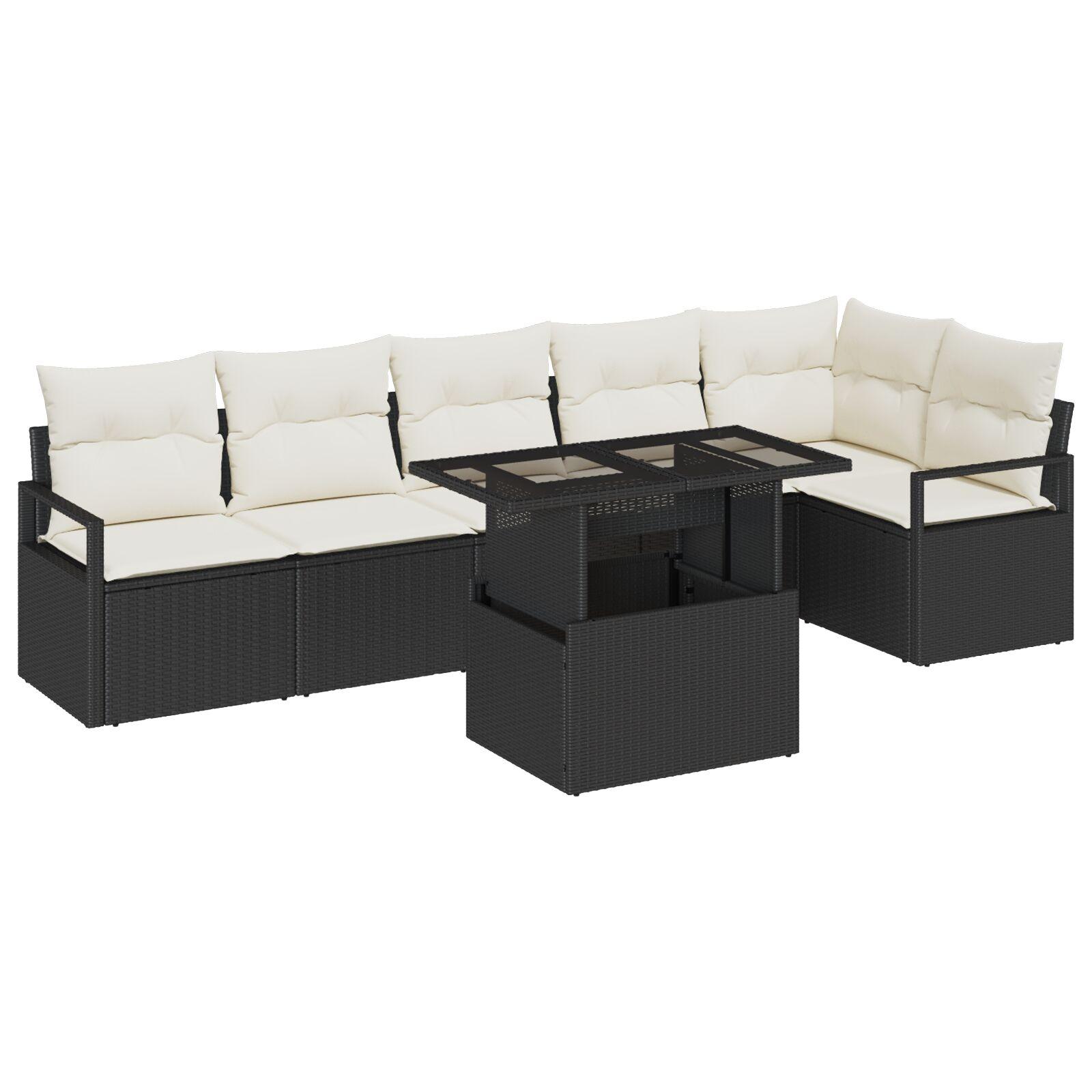 Havesofa Sæt med opbevaring 7 stk Sort Poly rattan