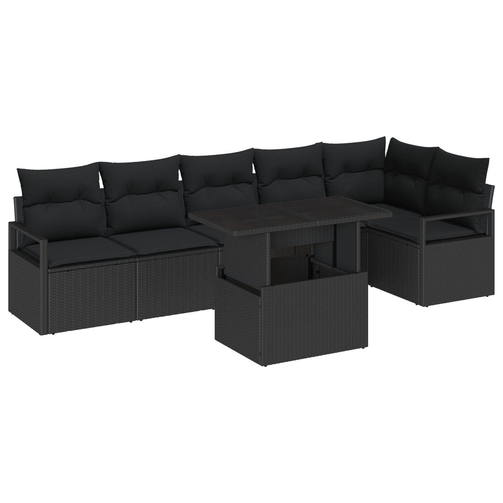 Havesofa Sæt med opbevaring 7 stk Sort Poly rattan