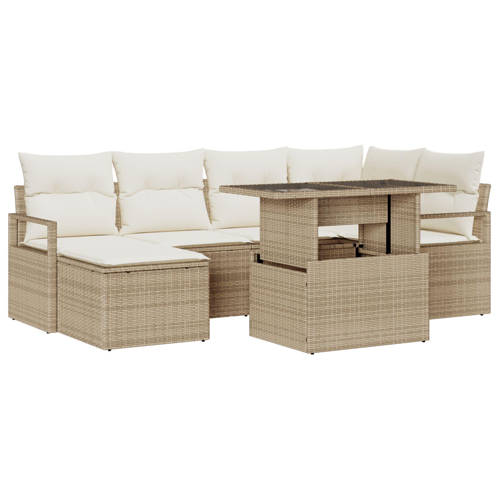 Havesofa Sæt med opbevaring 7 stk Beige Poly rattan