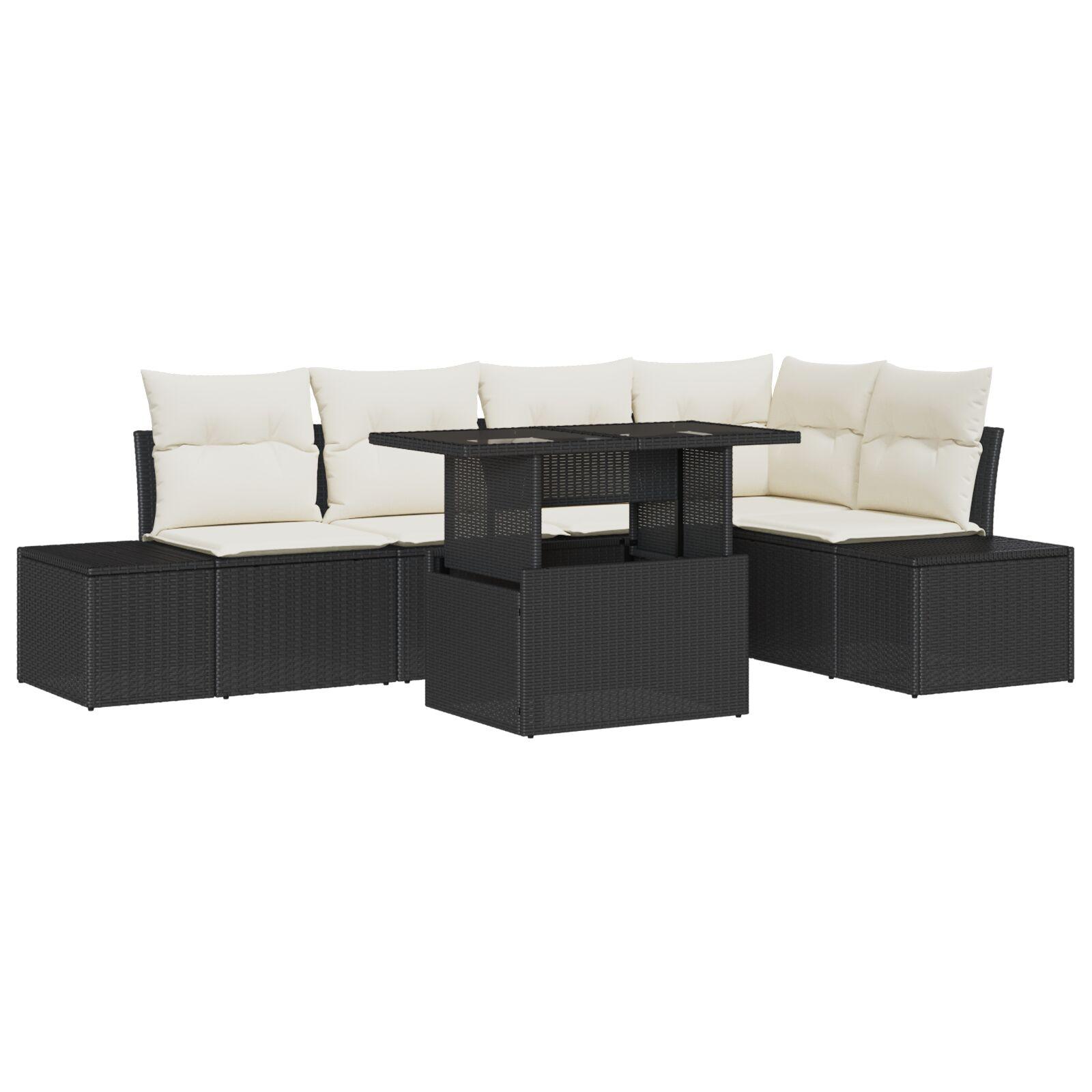 Havesofa Sæt med opbevaring 6 stk Sort Poly rattan