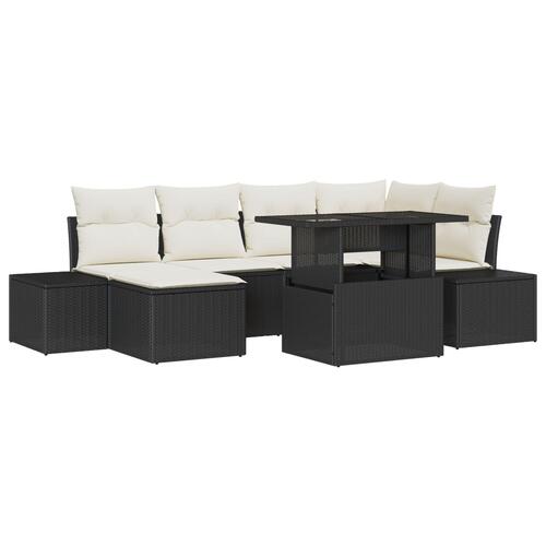 7 Delers Have Sofa Sæt med Puder Sort Poly Rattan