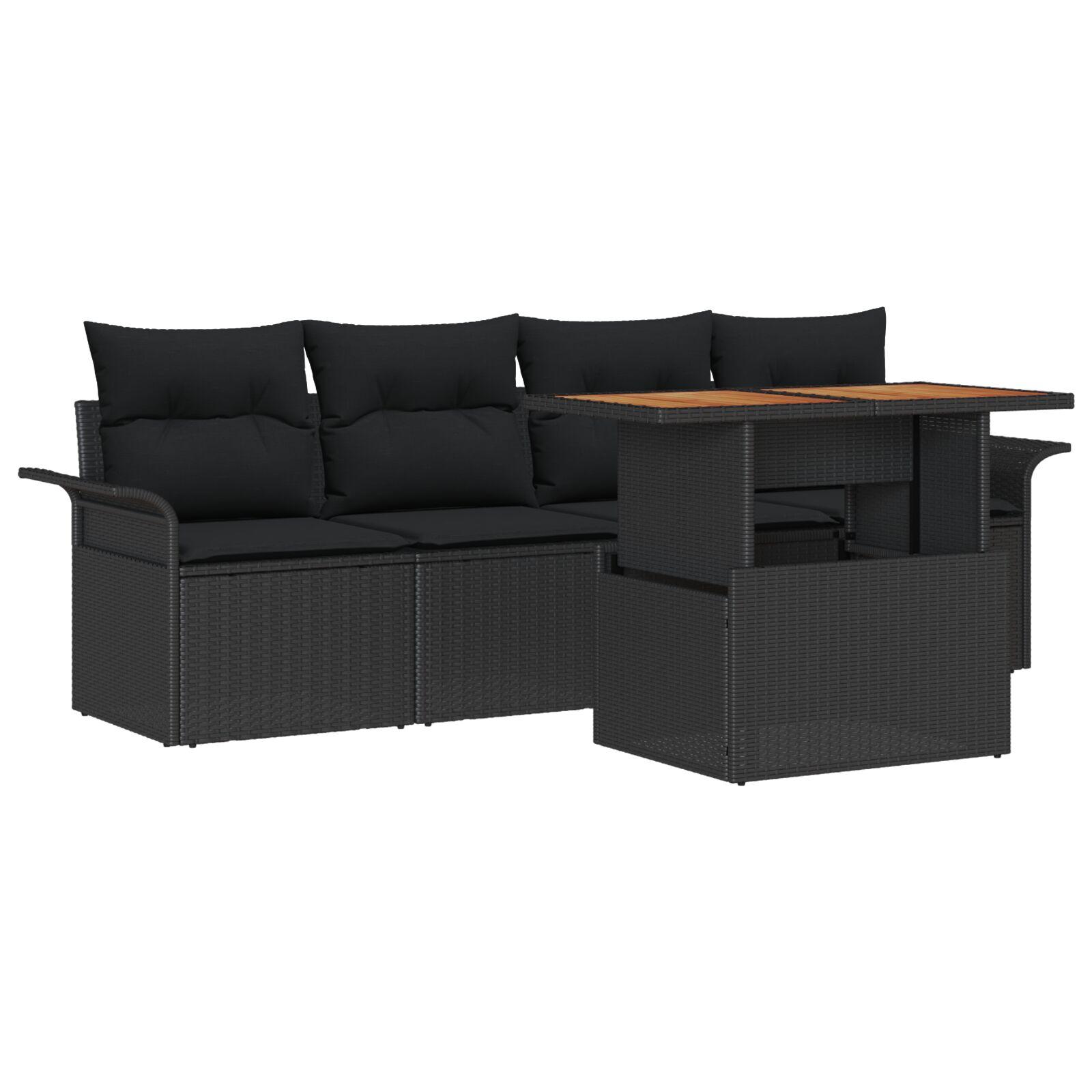 Havesofa Sæt med opbevaring 5 stk Sort Poly rattan