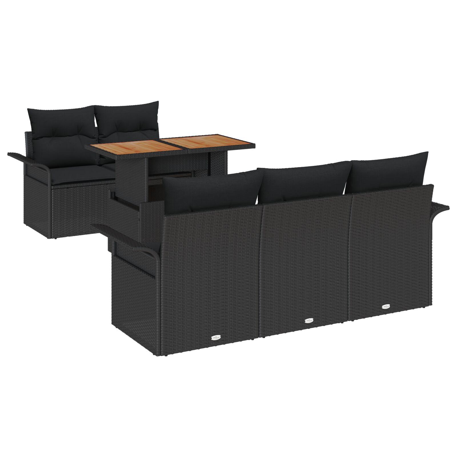 Havesofa-sæt med opbevaring - 6 dele i sort polyrattan