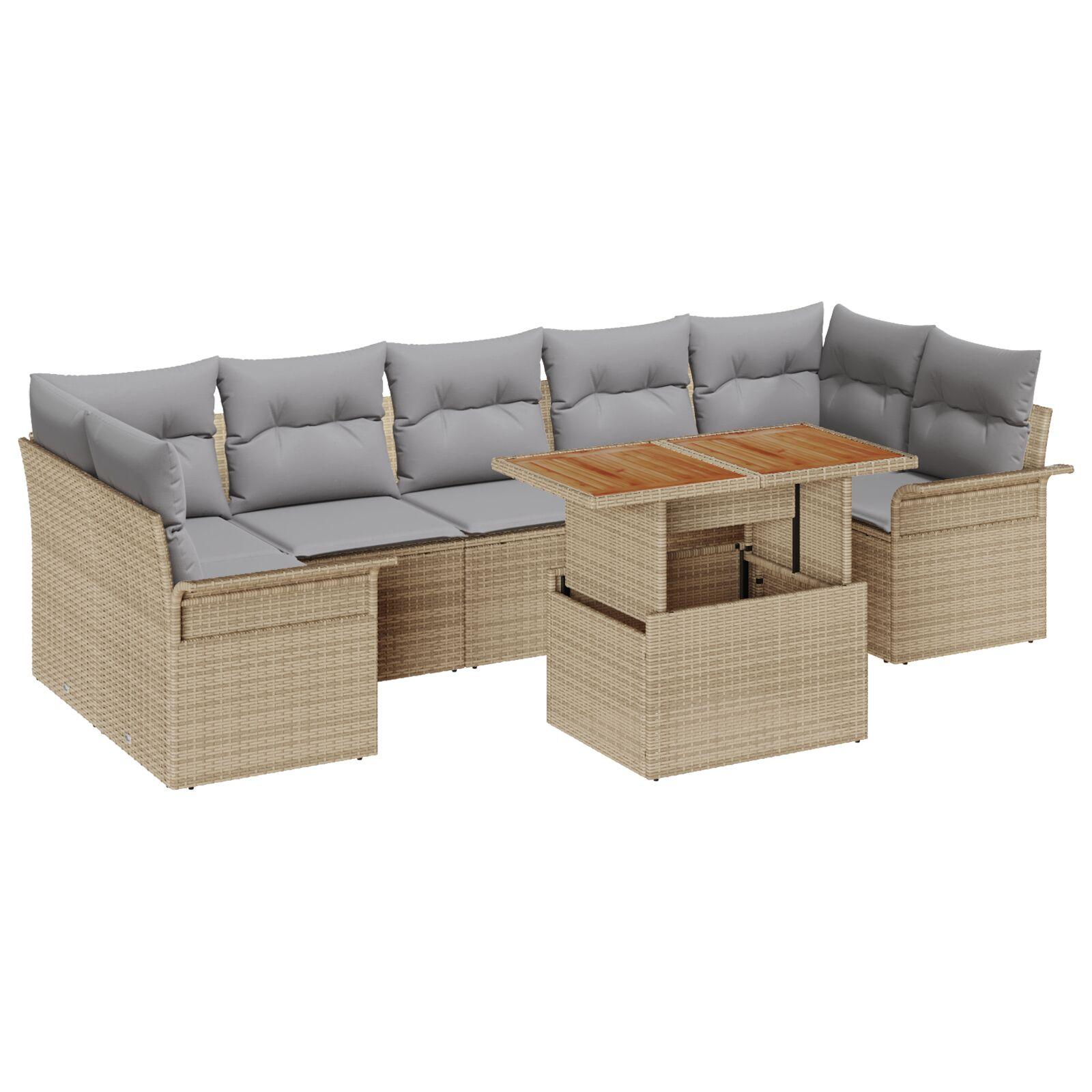 Havesofa-sæt med opbevaring - 8 dele i beige polyrattan