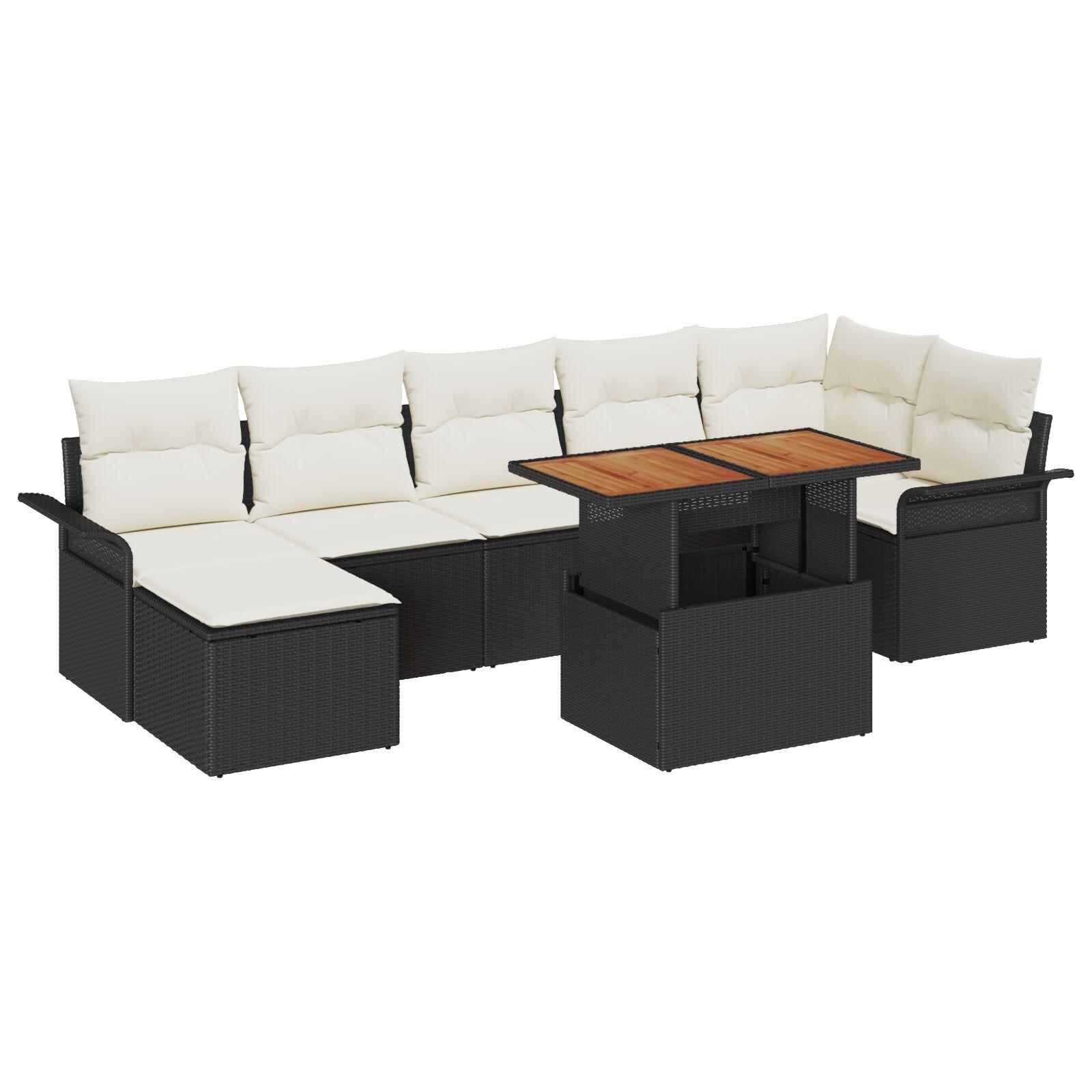 Modulært havesofa-sæt med opbevaring - 8 dele, sort polyrattan