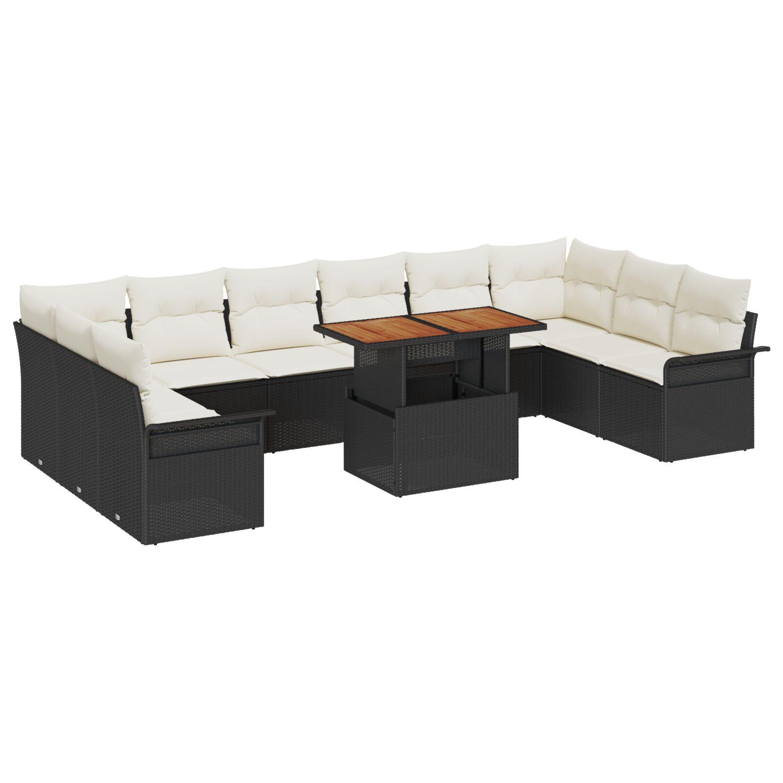 Havesofa Sæt med opbevaring 11 stk Sort Poly rattan
