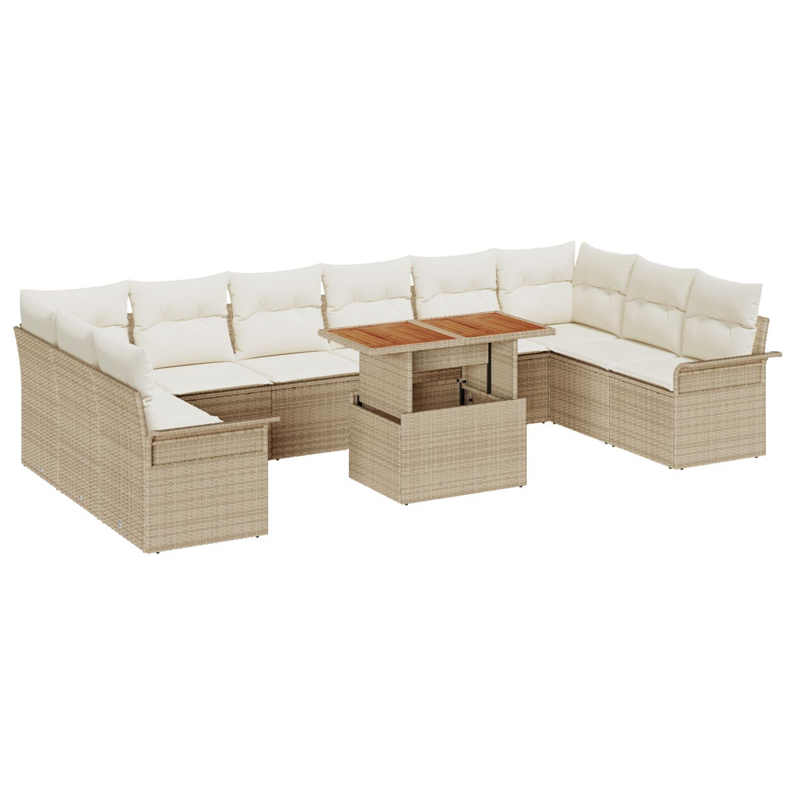 Havesofa Sæt med opbevaring 11 stk Beige Poly rattan