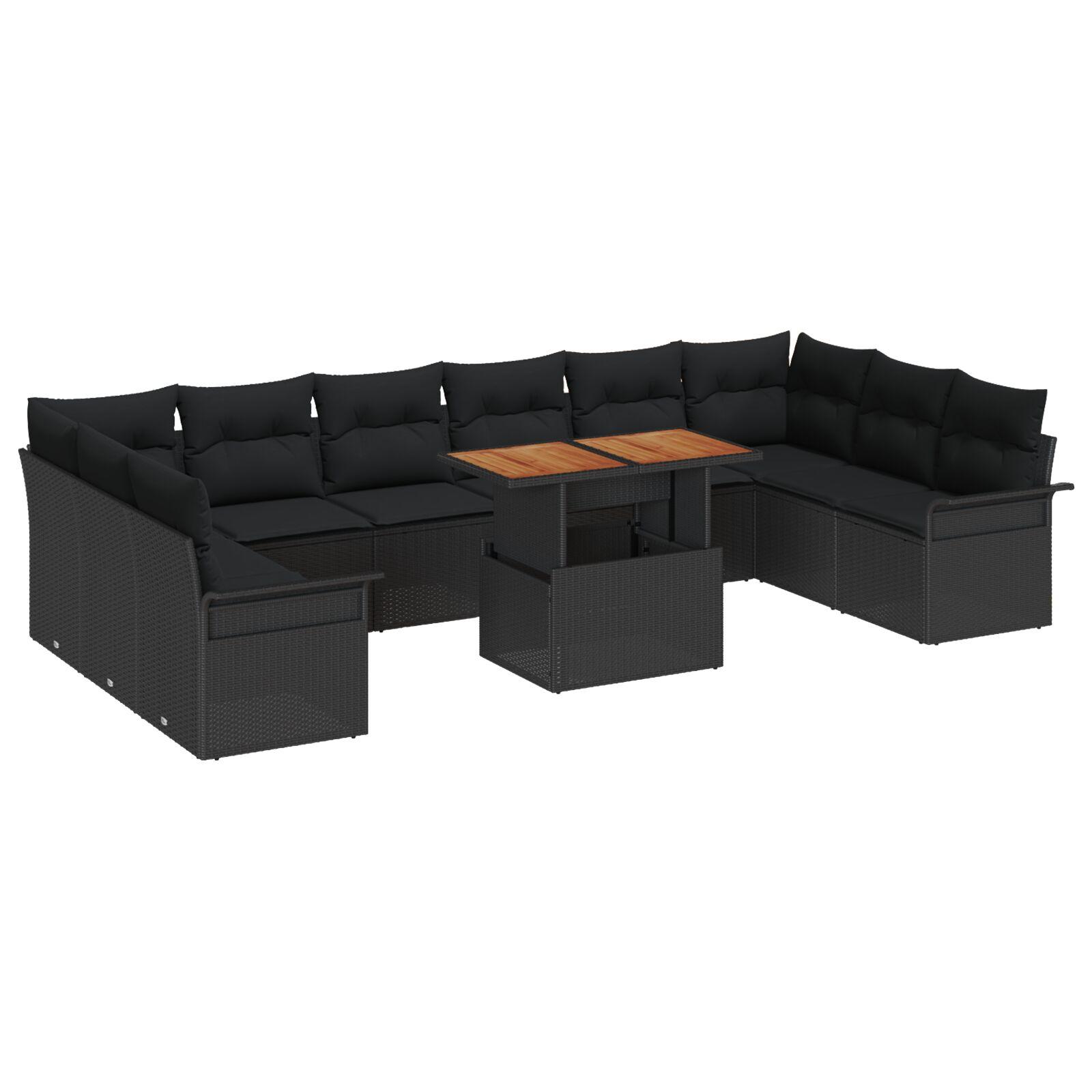 Havesofa Sæt med opbevaring 11 stk Sort Poly rattan