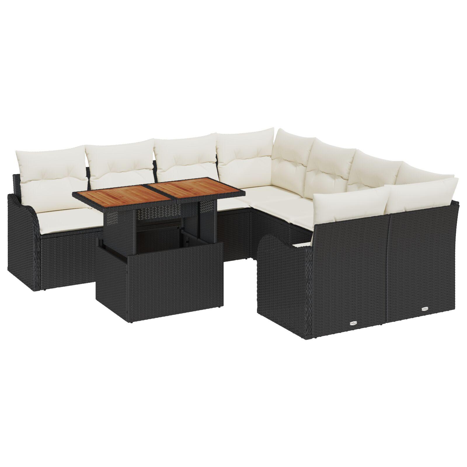 Havesofa Sæt Med Opbevaring 9 Dele Poly Rattan - Sort og hvid
