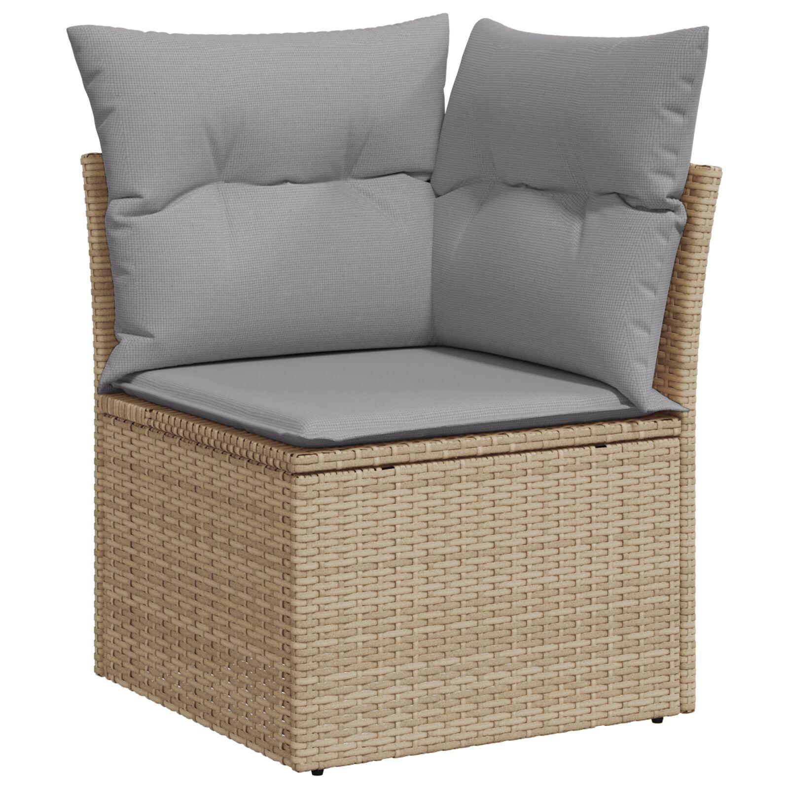 Havesofa-sæt med opbevaring - 7 dele i beige polyrattan