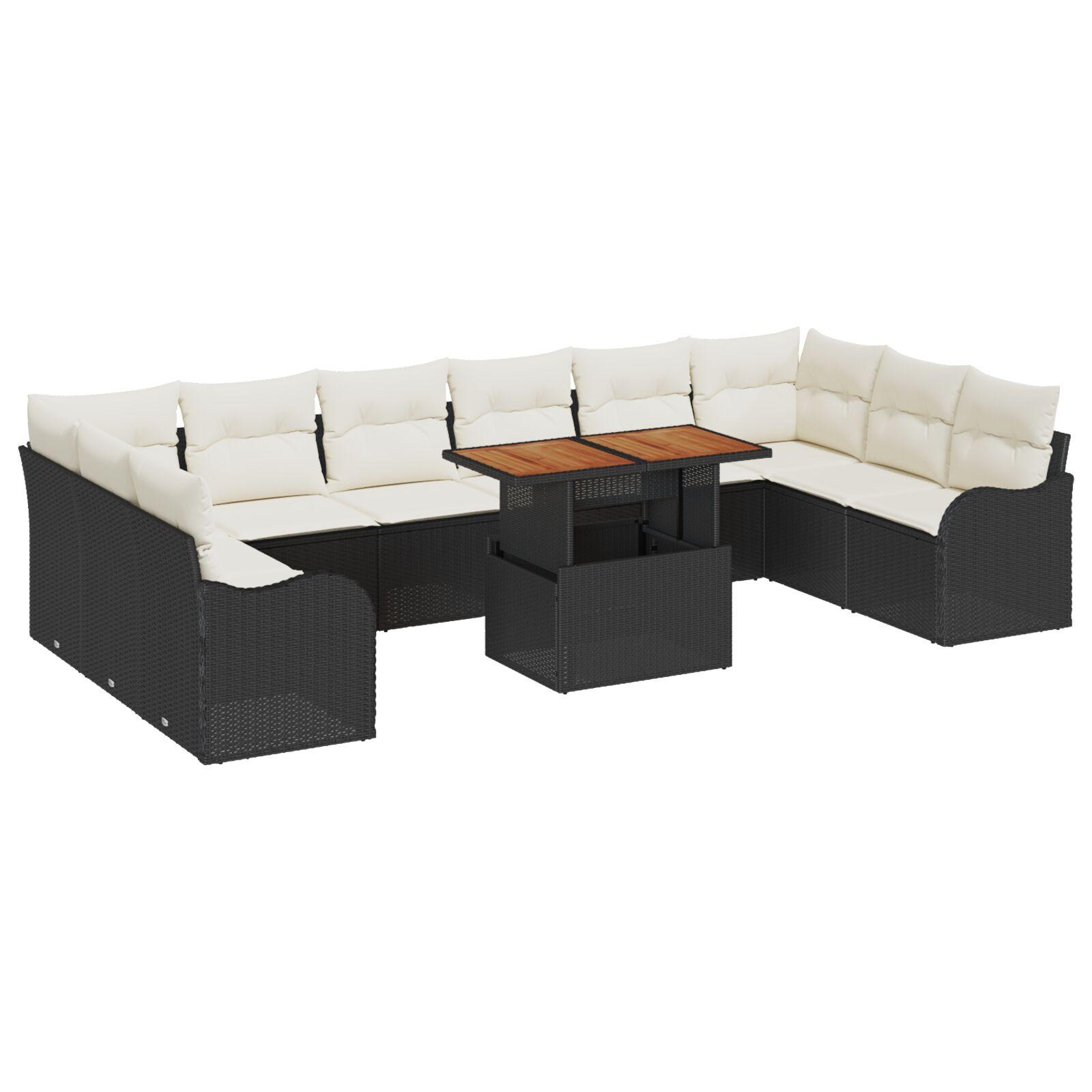 Havesofa Sæt med opbevaring 11 stk Sort Poly rattan
