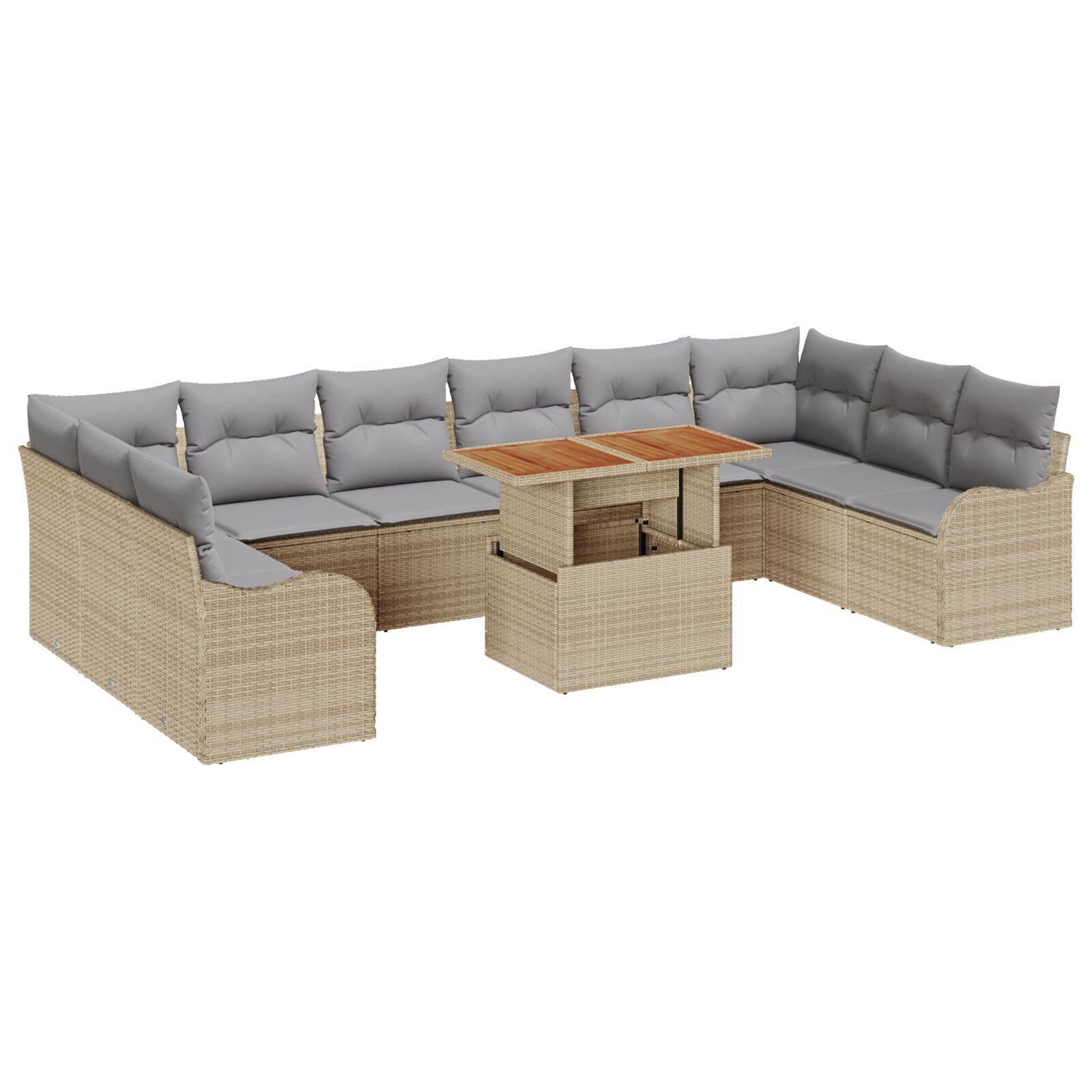 Havesofa Sæt med opbevaring 11 stk Beige Poly rattan