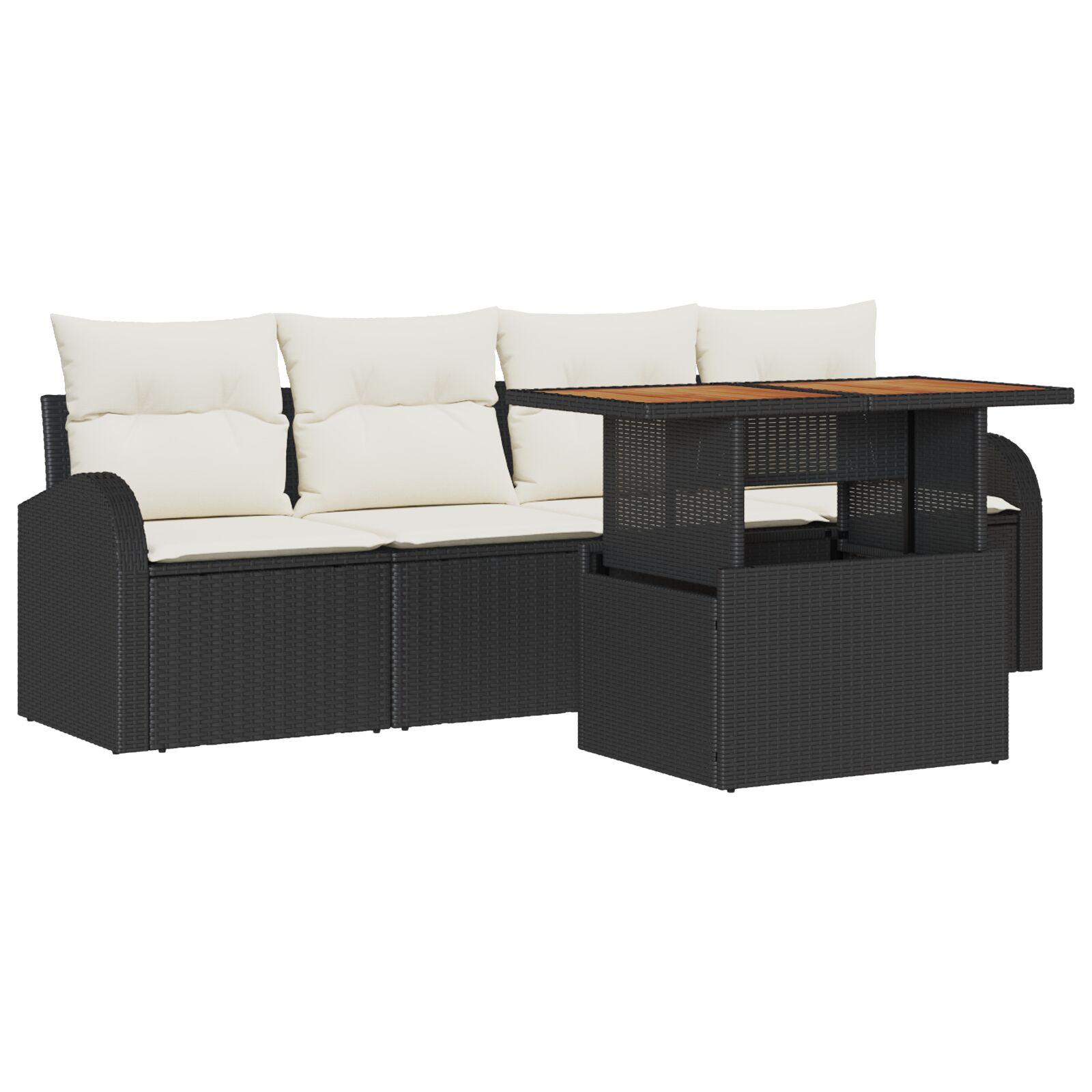 Havesofa-sæt med opbevaring, 5 dele - sort poly rattan