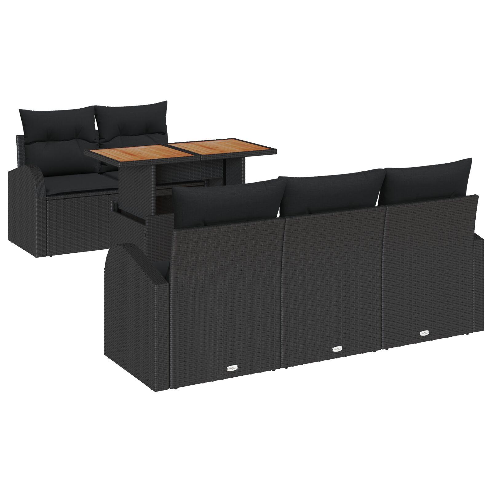 Havesofa sæt med opbevaring, 6 dele - sort polyrattan