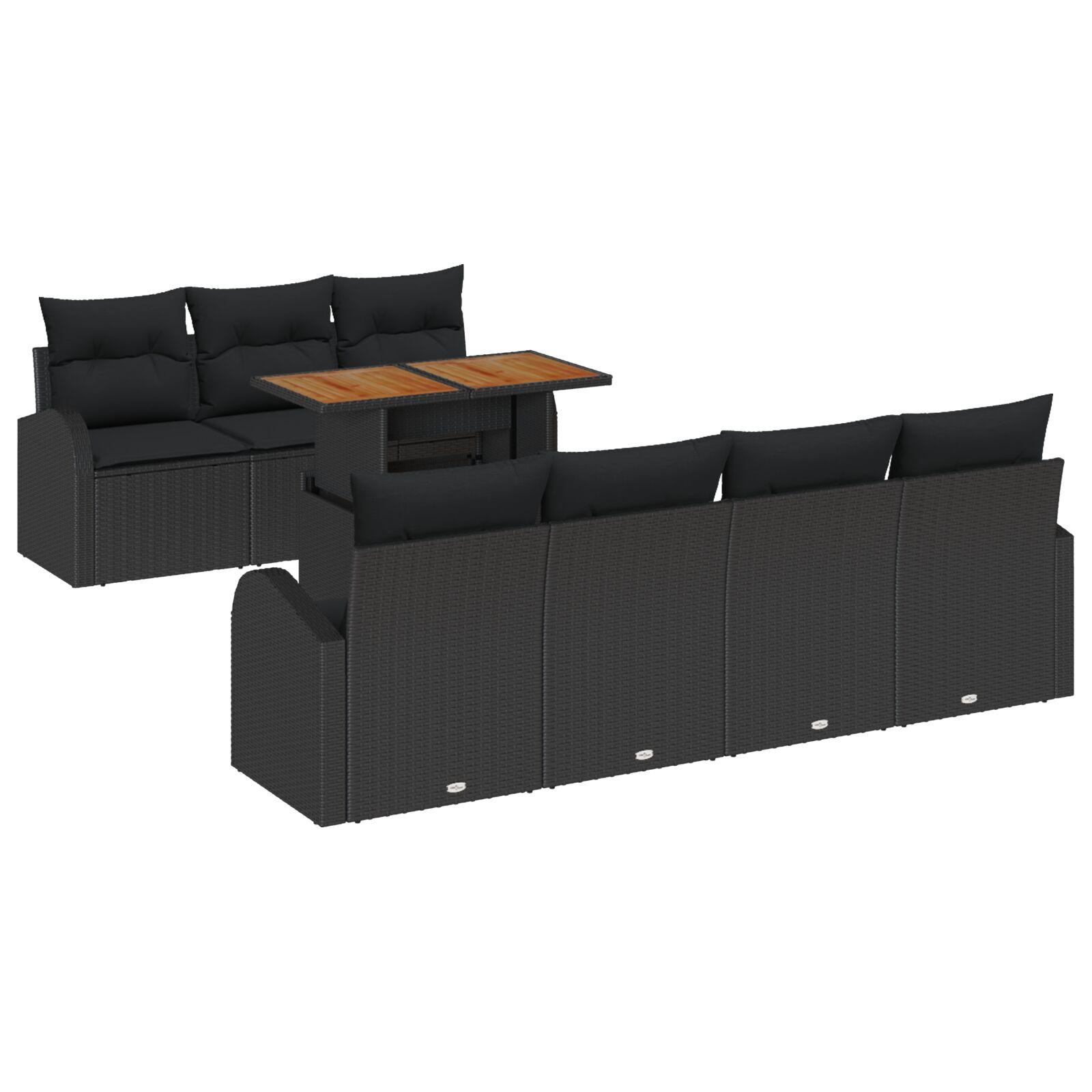 Havesofa sæt med opbevaring - 8 dele i sort poly rattan