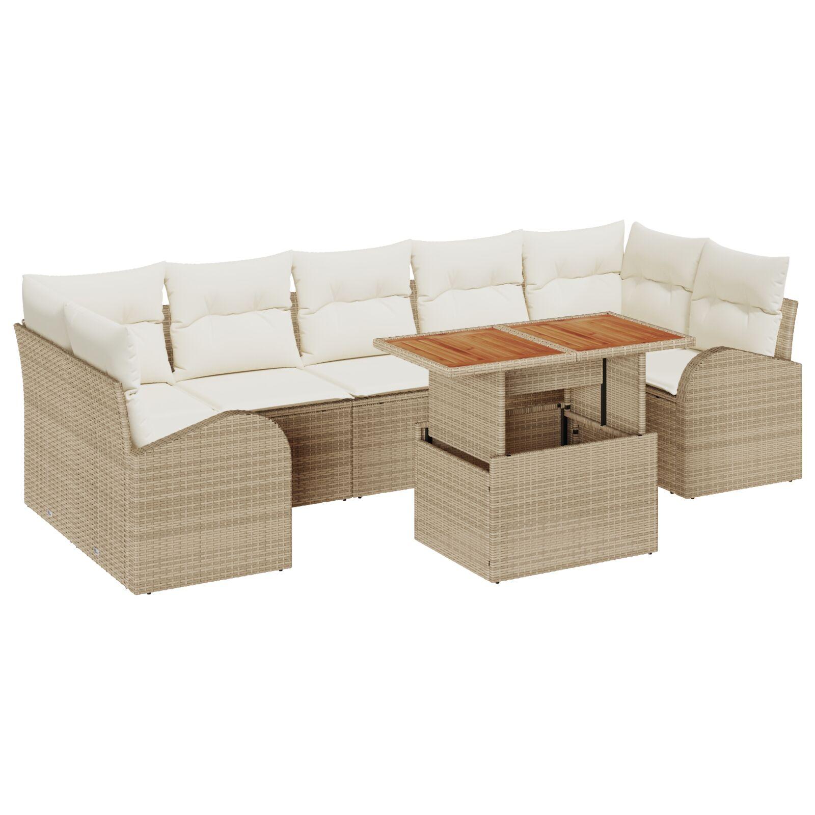 Havesofa Sæt Med Opbevaring 8 Dele Poly Rattan - Beige og hvid