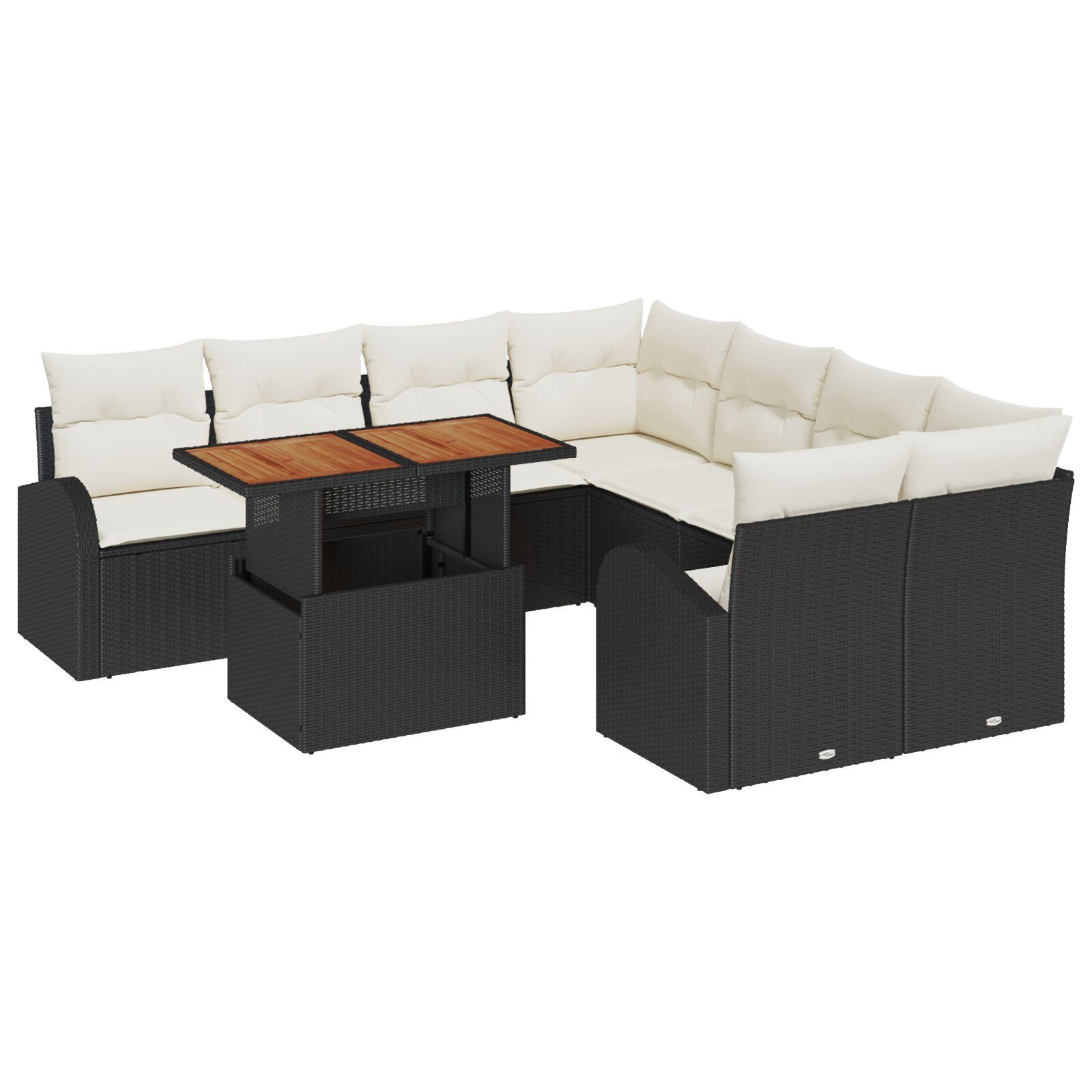 Havesofa Sæt Med Opbevaring 9 Dele Poly Rattan - Sort og hvid