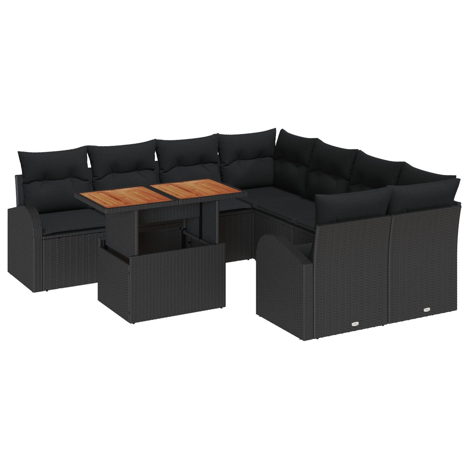Havesofa-sæt med opbevaring, 9 dele - sort polyrattan, modulært