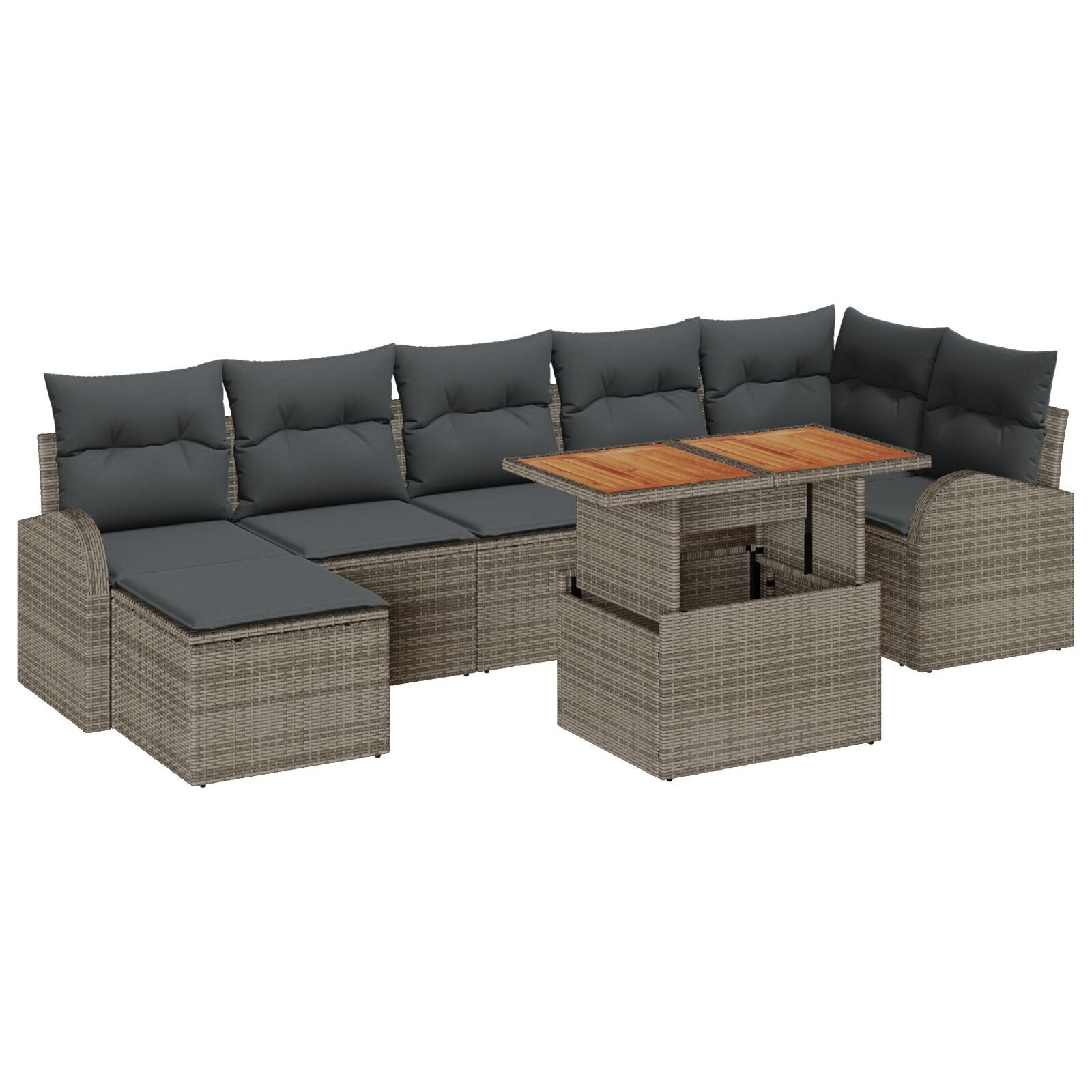 Havesofa-sæt med opbevaring, 8 dele - grå polyrattan, modulært loungesæt til terrasse og have