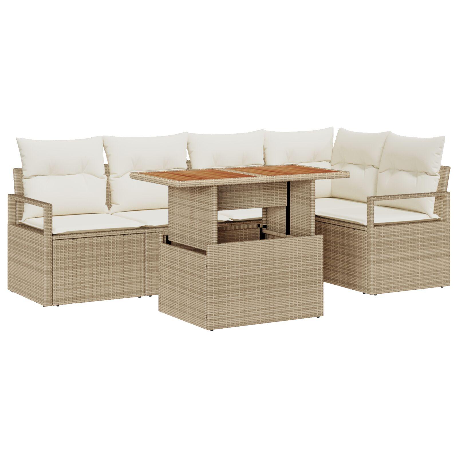 Havesofa-sæt med opbevaring - 6 dele i beige polyrattan
