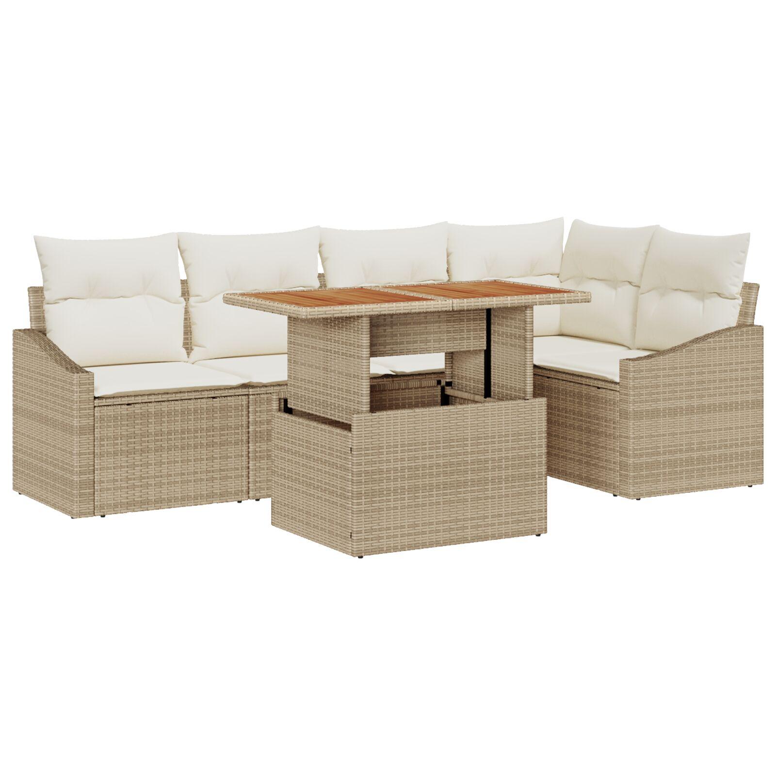 Havesofa sæt med opbevaring - 6 dele i beige polyrattan