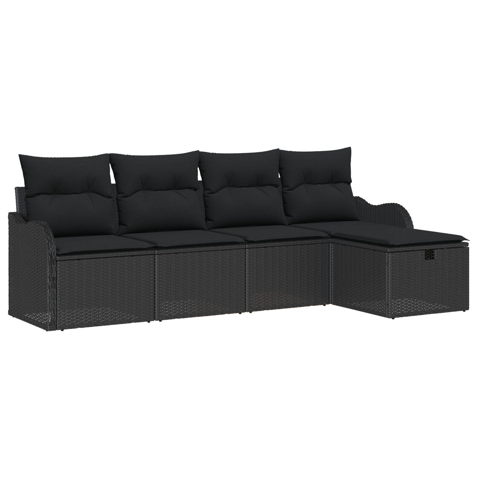 5 Delers Have Sofa Sæt Med Puder Sort Poly Rattan 2 Personers Have Sofa Med Puder Sort Poly Rattan