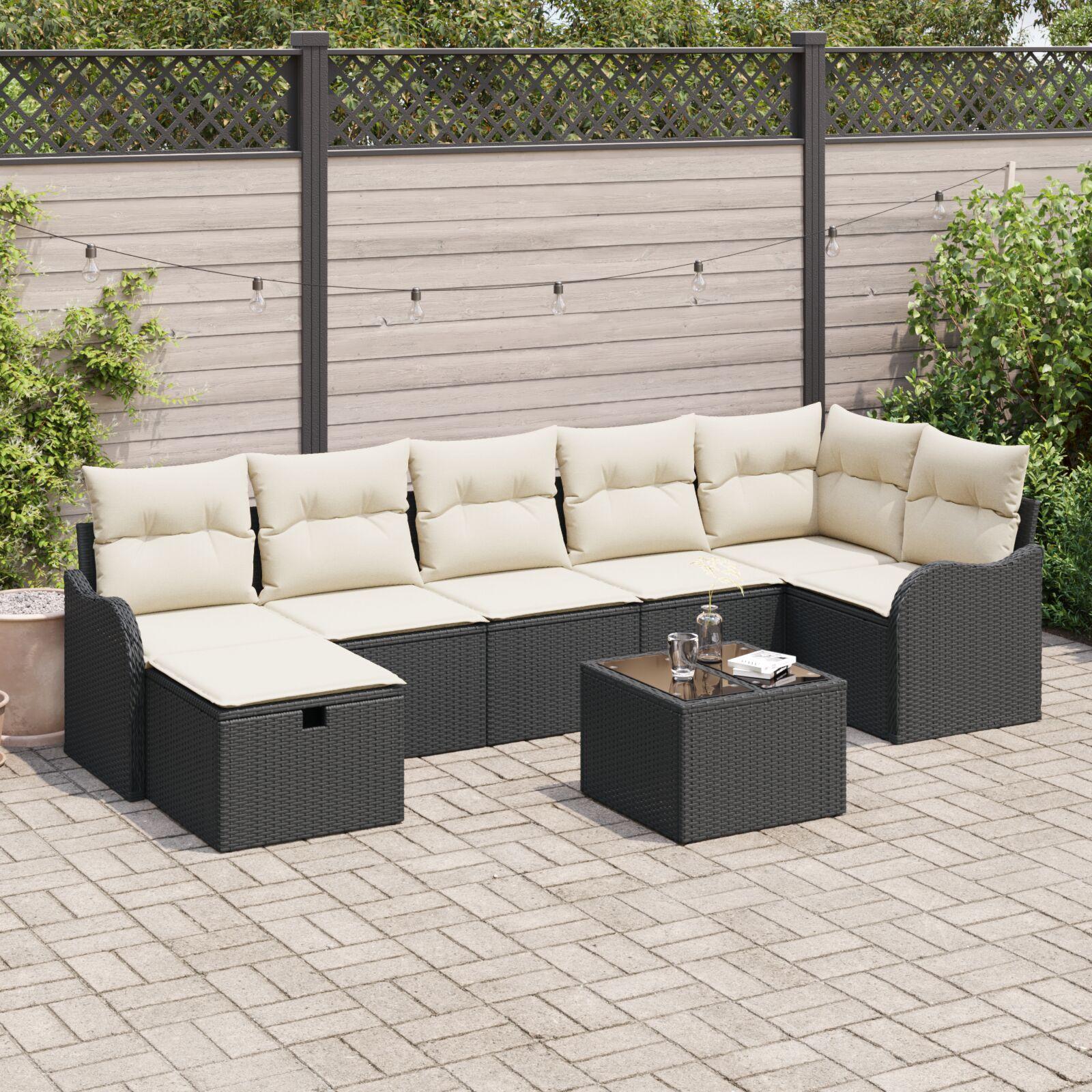Havesofa Sæt 8 stk Sort og cremefarvet 287.5 x 122.5 x 85 cm