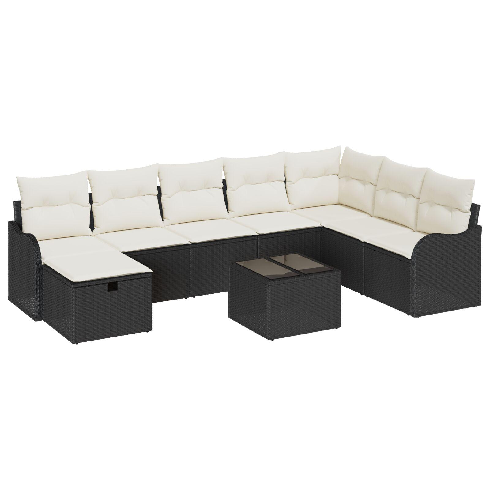 Sofa sæt 9 stk. til 8 personer i sort og cream polyrattan