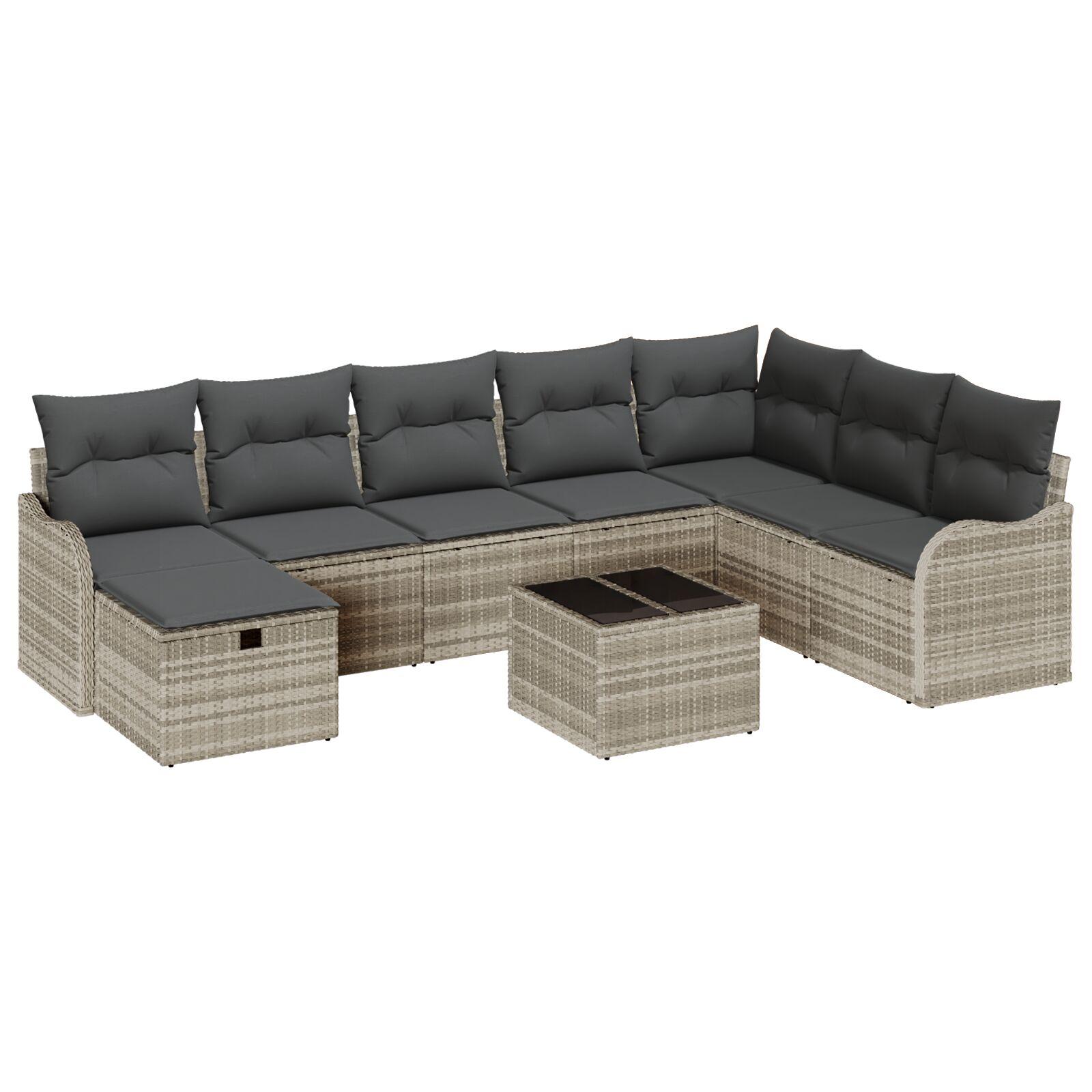 Havesofa Sæt 9 stk Lysegrå 287,5 x 177,5 x 85 cm Poly rattan