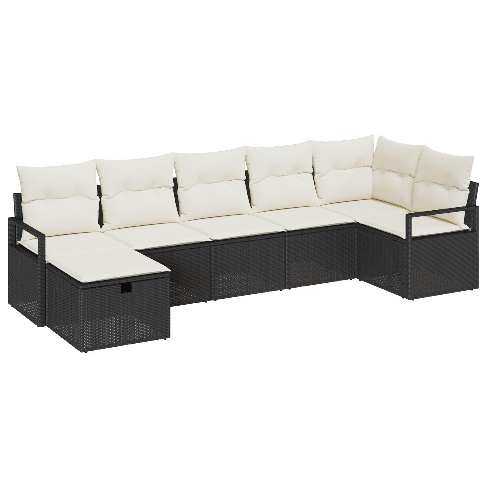 Havesofa Sæt 7 stk Sort og cremefarvet 287 x 122 x 85 cm