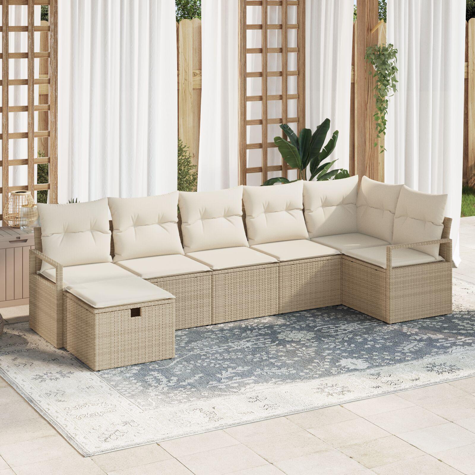 Havesofa Sæt 7 stk beige og cremefarvet 287 x 122 x 85 cm