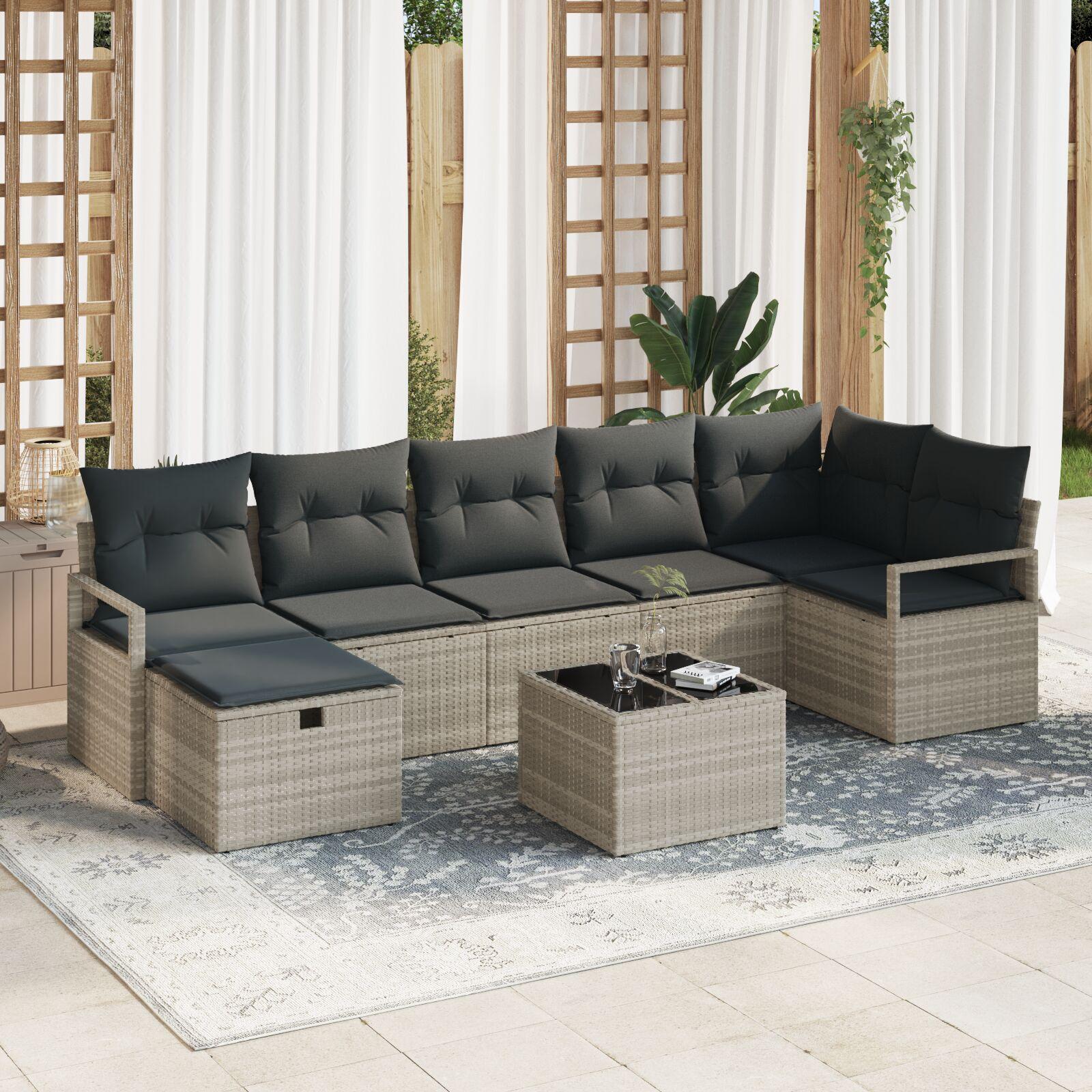 Havesofa Sæt 8 stk Lysegrå 287 x 122 x 85 cm Poly rattan